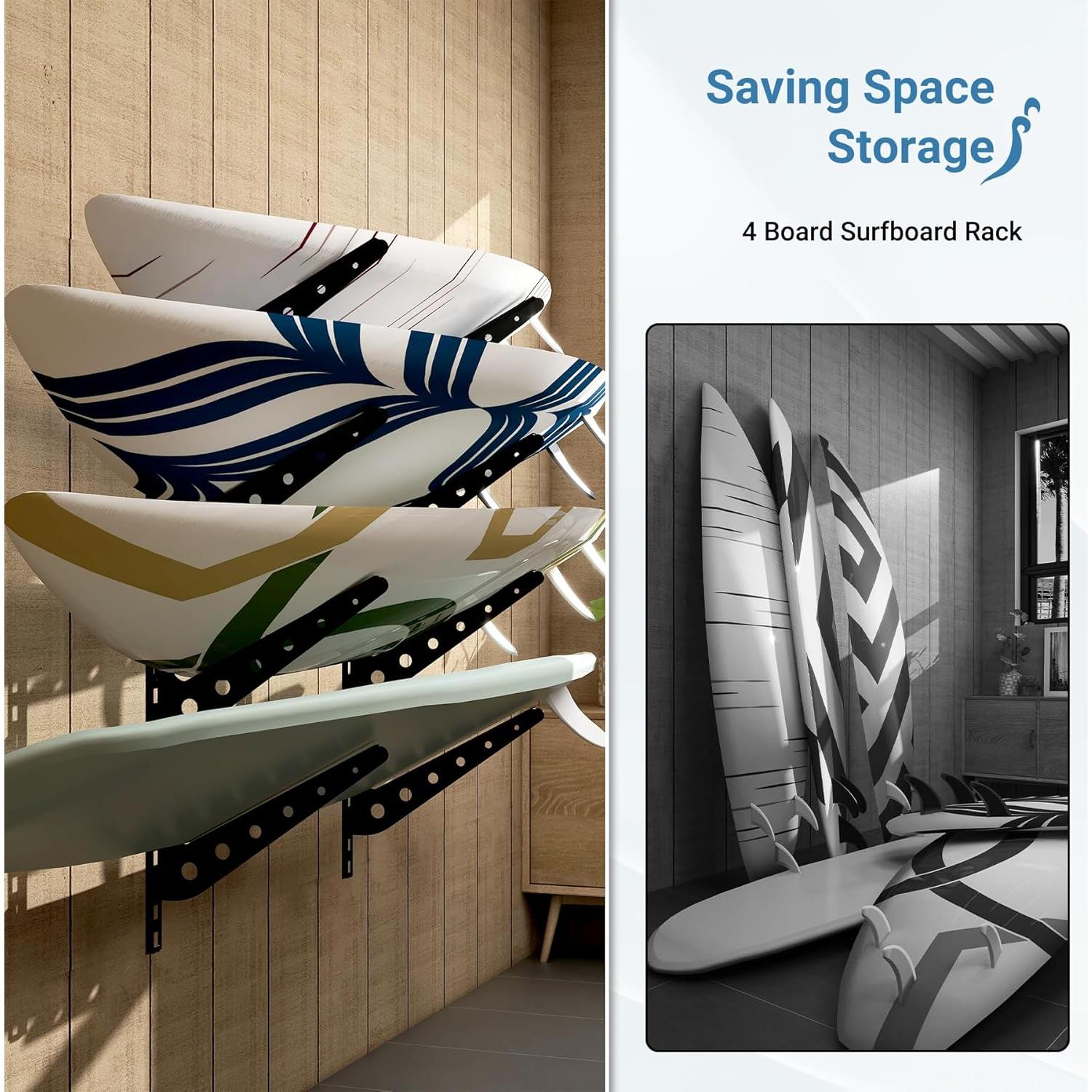 Soporte de Pared Neorexon para 4 Tablas de Surf Ajustable