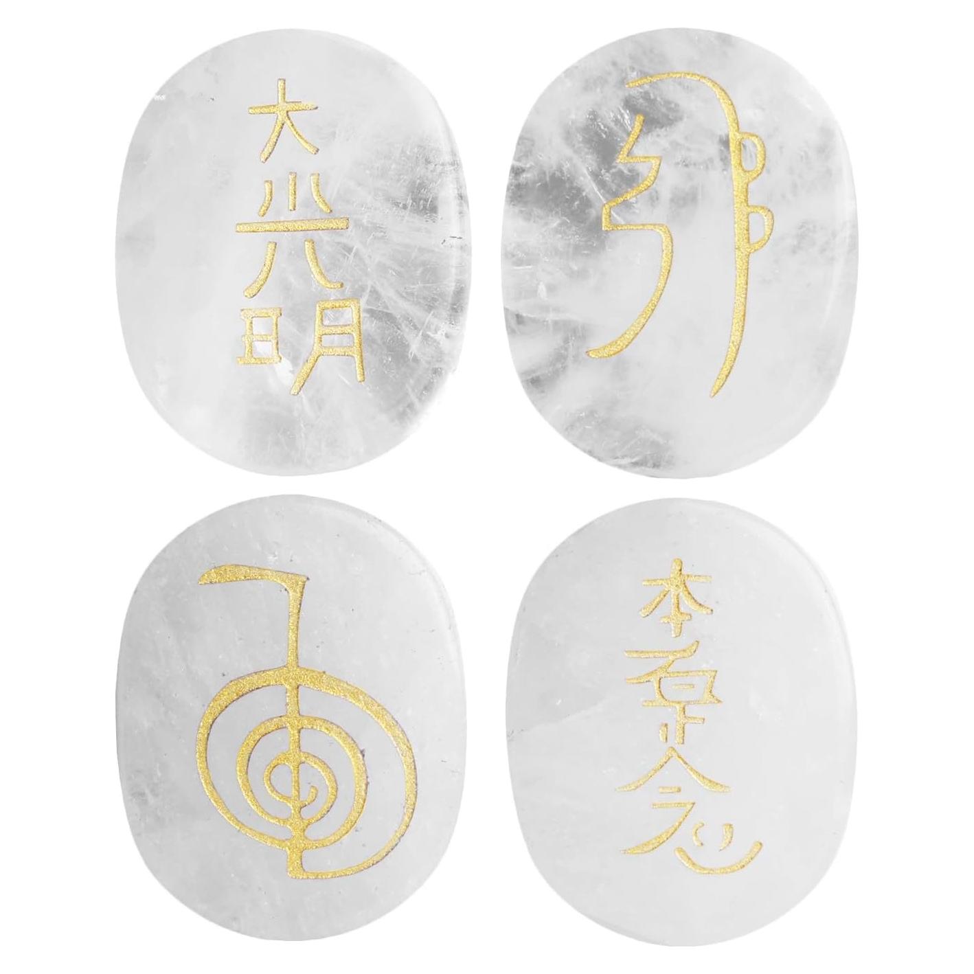 Juego de 4 Piedras de Cuarzo Rosa Usui Reiki para Meditación