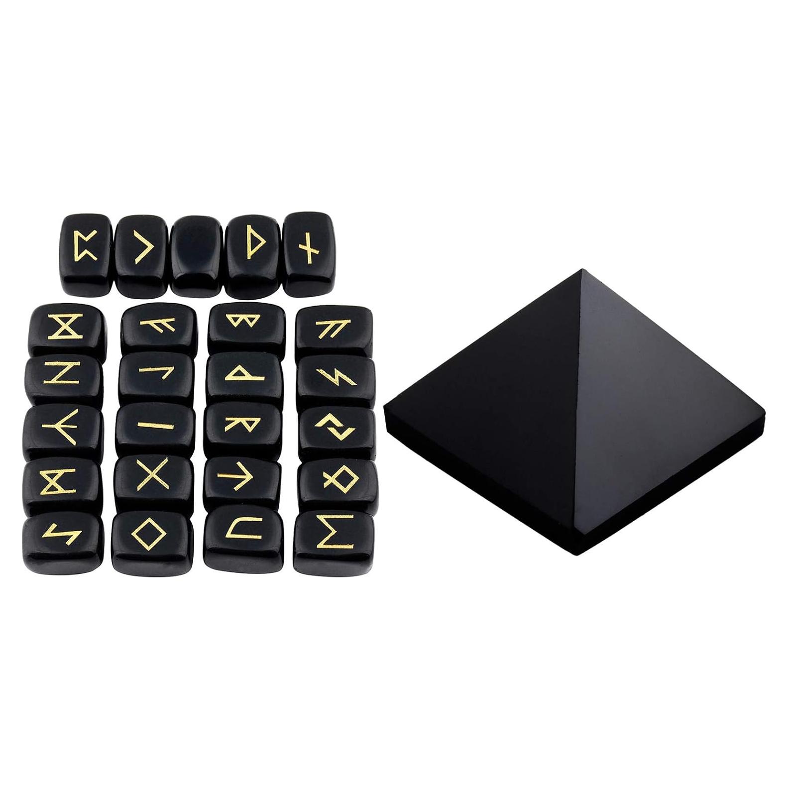 Conjunto de Piedras Rúnicas y Pirámide de Cristal Sanador