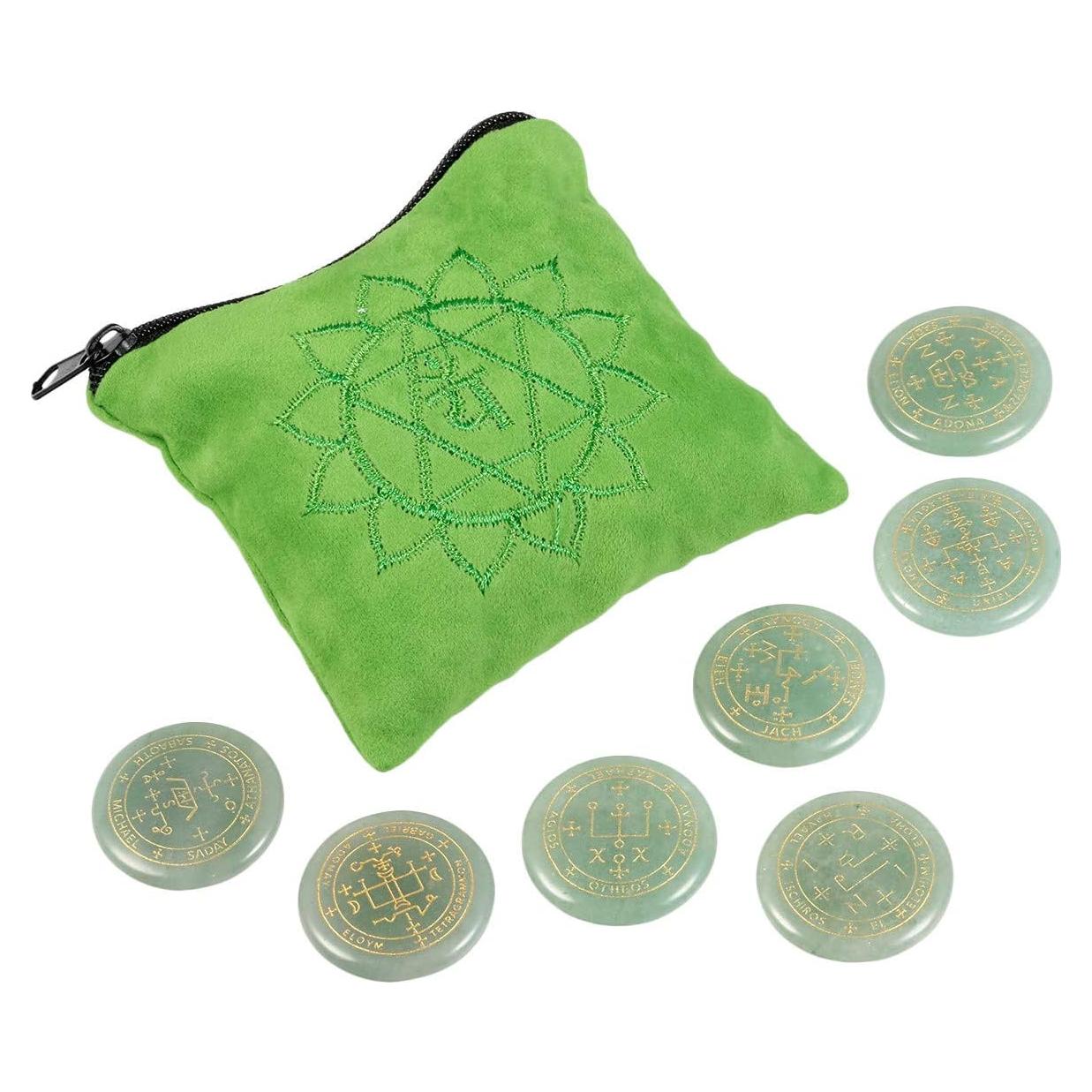 Conjunto 7 Piedras de Palma Aventurina Verde Mookaitedecor