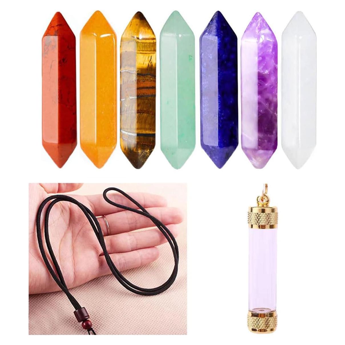 Conjunto de 7 Piedras de Reiki Hexagonales y Collar ETNshine