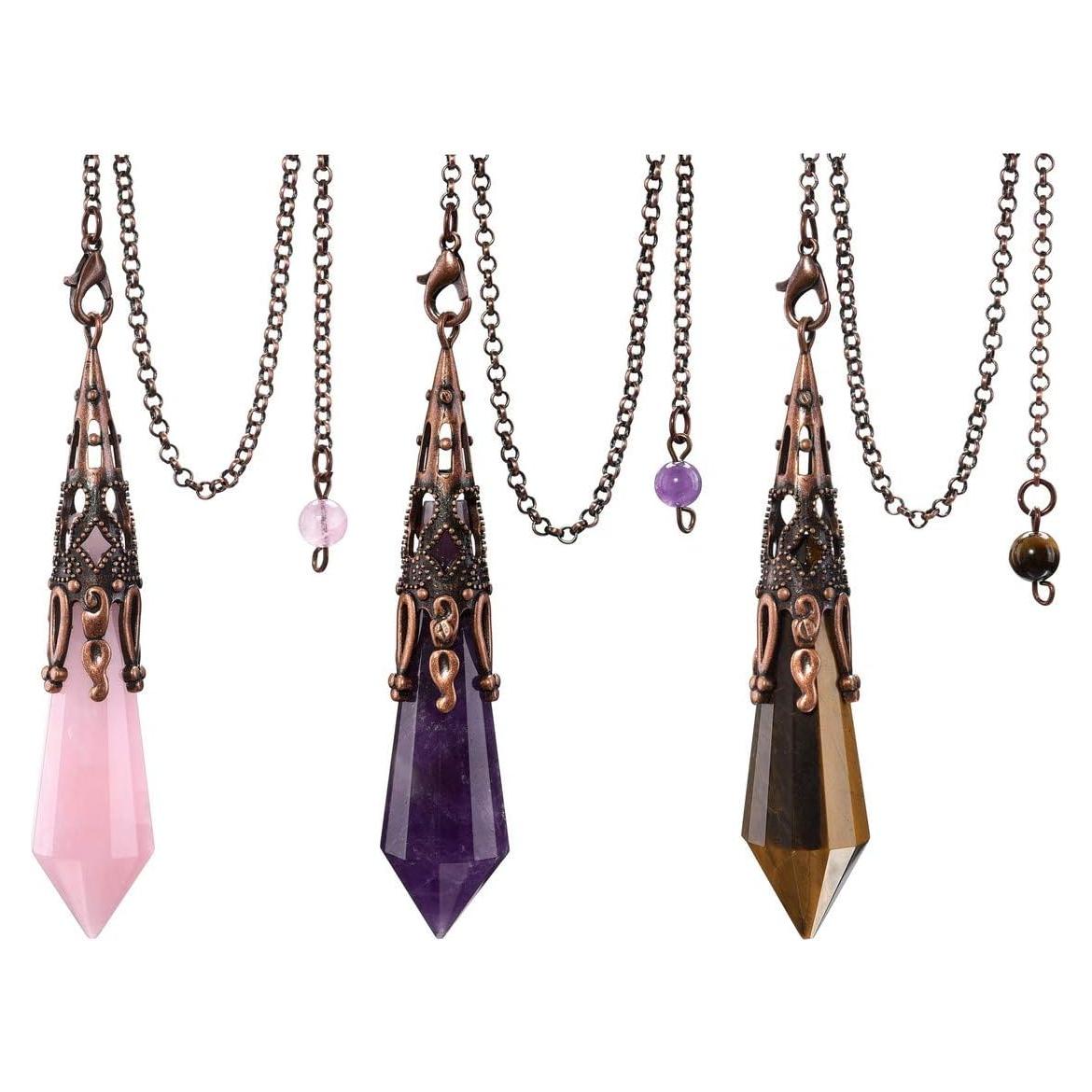 Péndulo de Cristal Natural JOVIVI Amatista Cuarzo Rosa 80mm