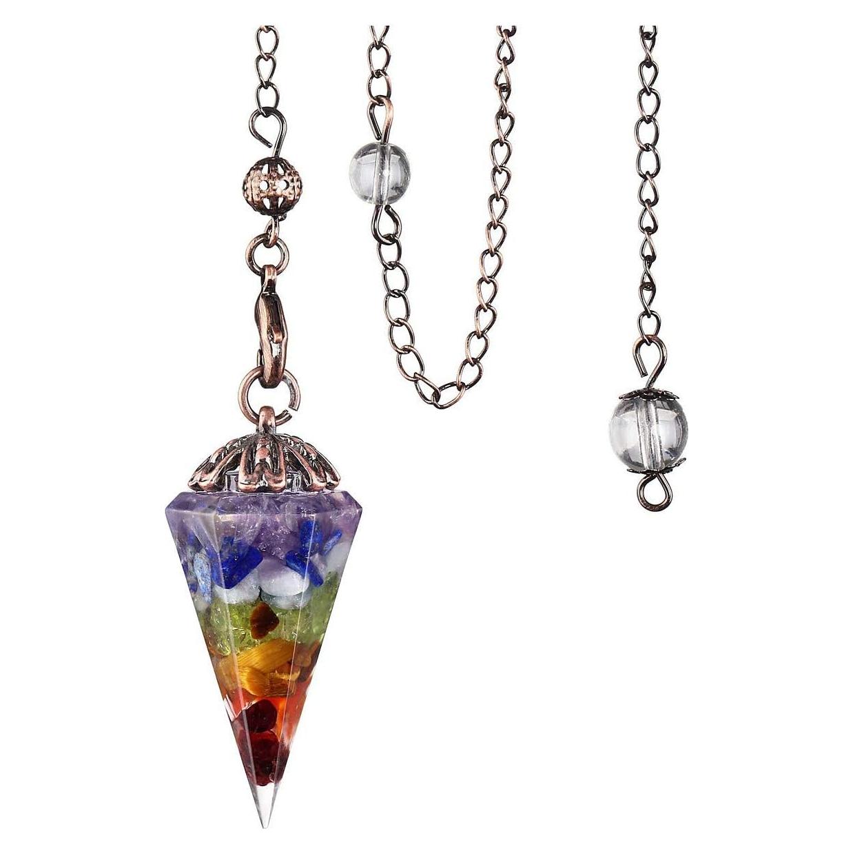 Péndulo de Cristal 7 Chakras MANIFO para Radiestesia y Sanación