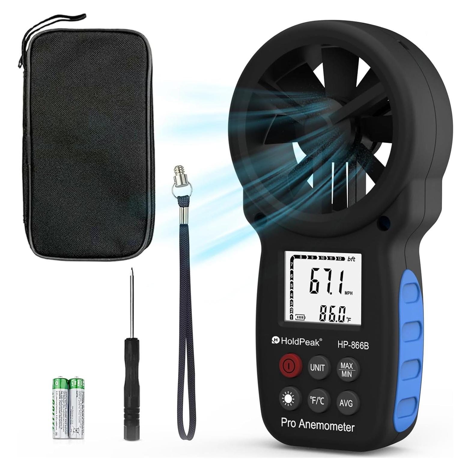 Anemómetro Digital HoldPeak 866B con Retroiluminación y Medición de Temperatura