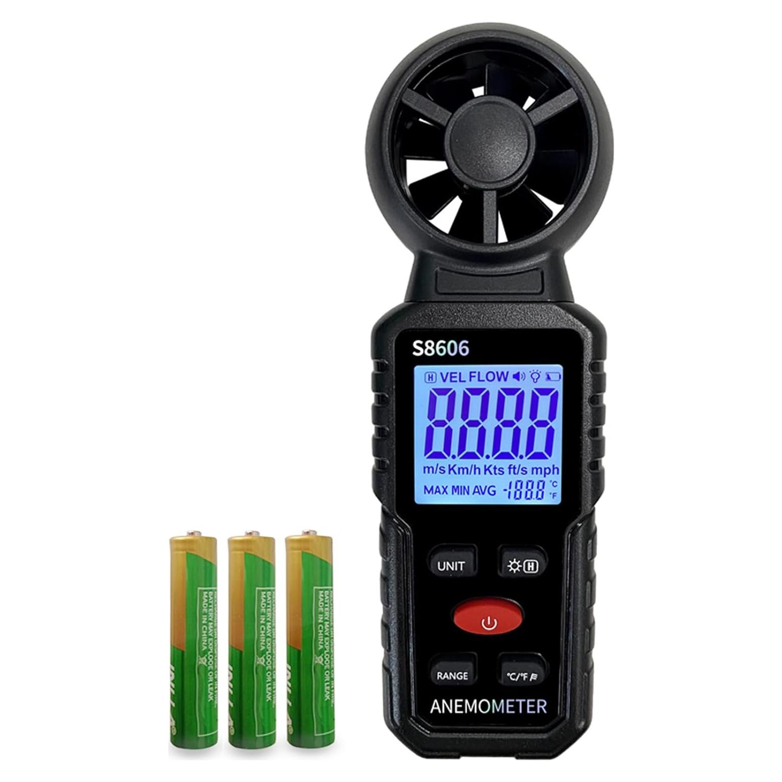 Anemómetro S8606 Portátil para Medir Velocidad del Viento y Temperatura