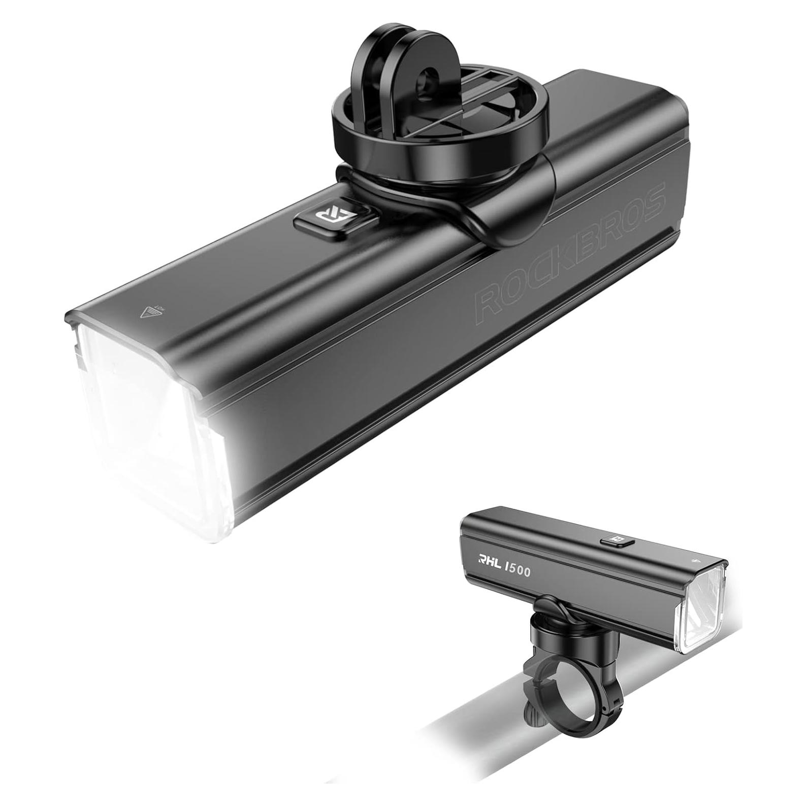 Luz de Bicicleta ROCKBROS 1500 Lúmenes Recargable USB-C IPX6