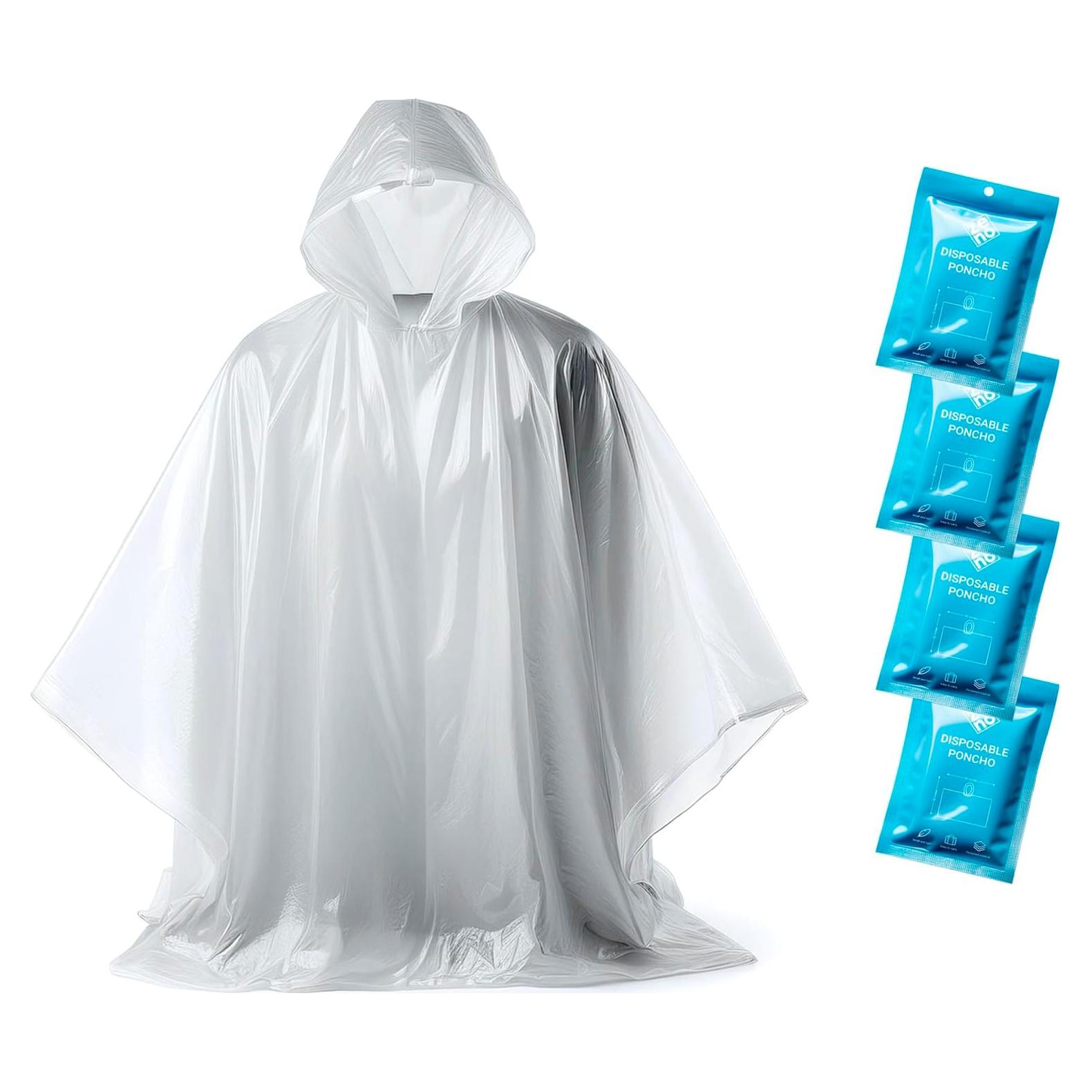 Ponchos de Lluvia Desechables ZENO - Pack de 4 Adultos Transparentes
