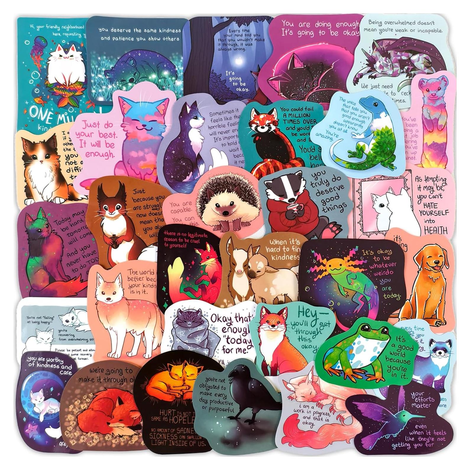 50 Pegatinas de Afirmación Animal Ychsring - Vinilo Impermeable