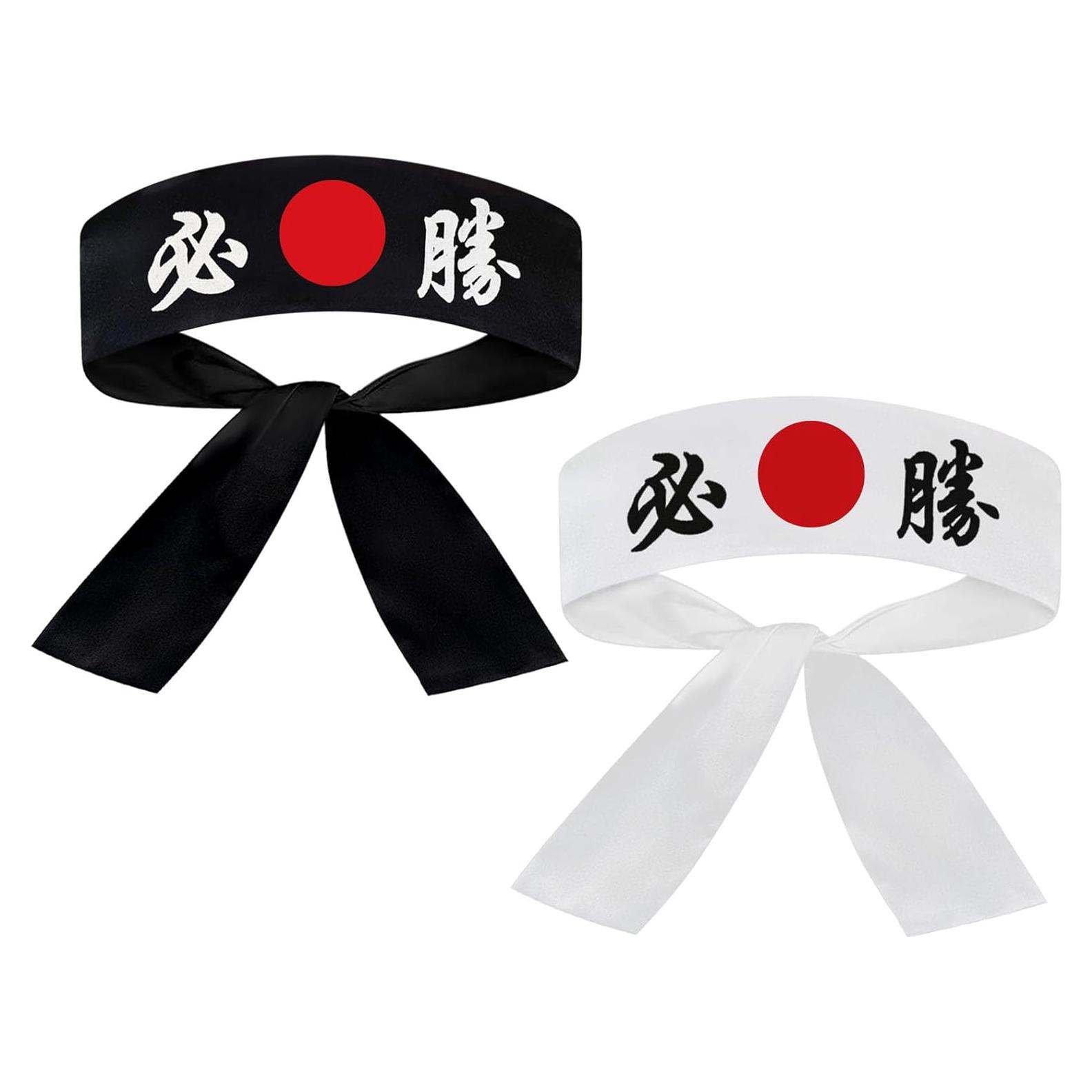 Hachimaki de Karate Sunrise 2 Piezas Algodón Negro/Blanco
