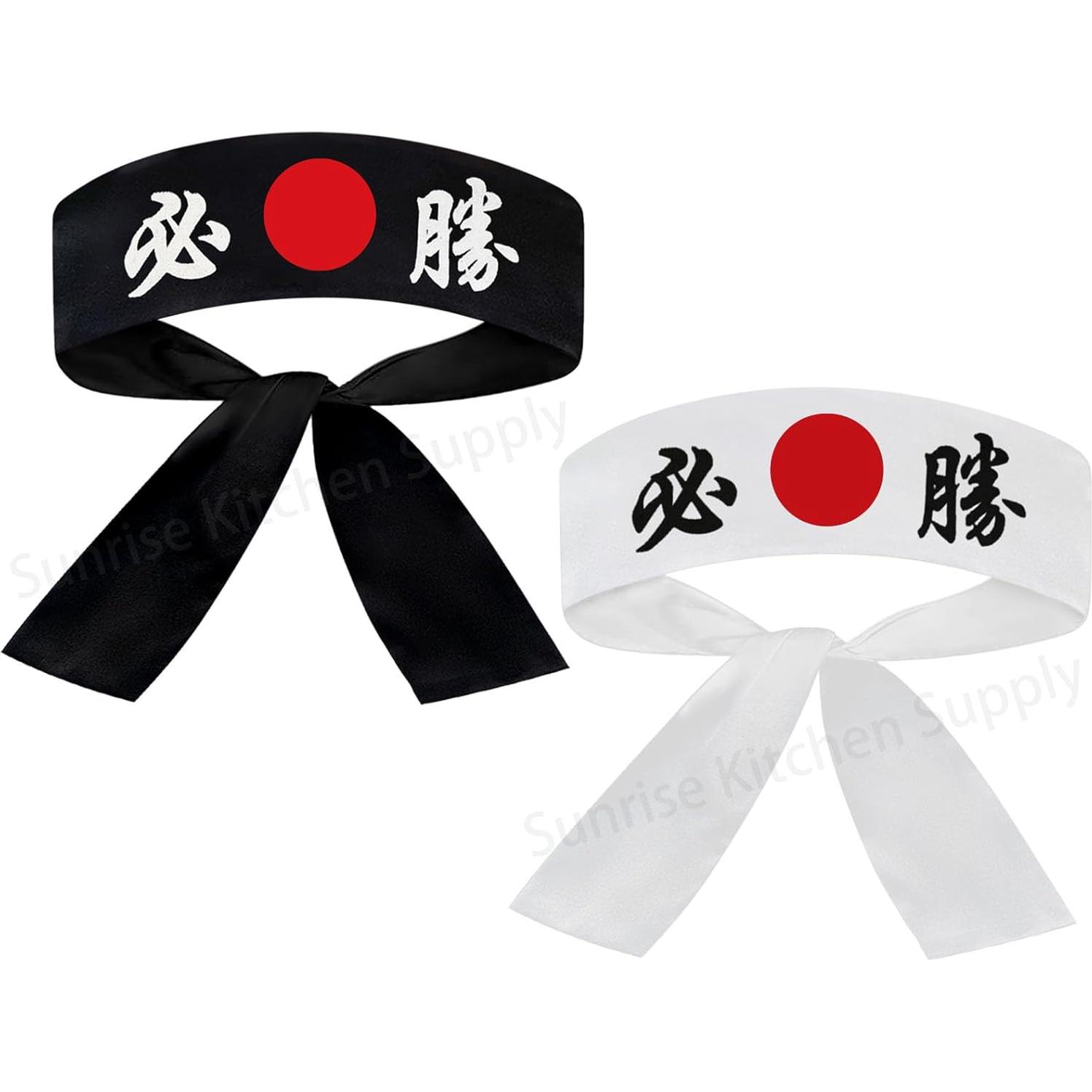 Hachimaki de Karate Sunrise 2 Piezas Algodón Negro/Blanco