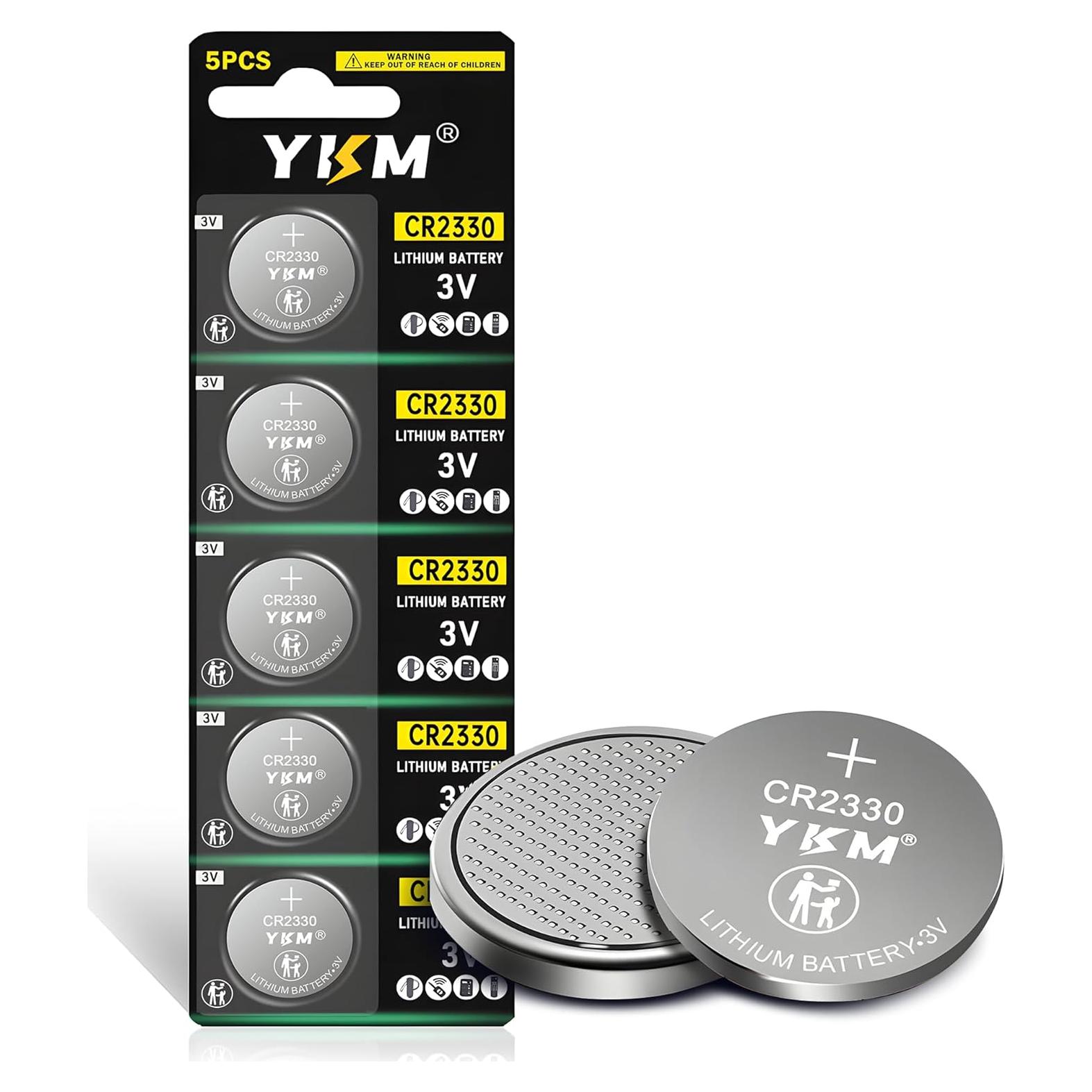 Paquete de 5 Baterías de Litio YKM CR2330 3V para Control Remoto