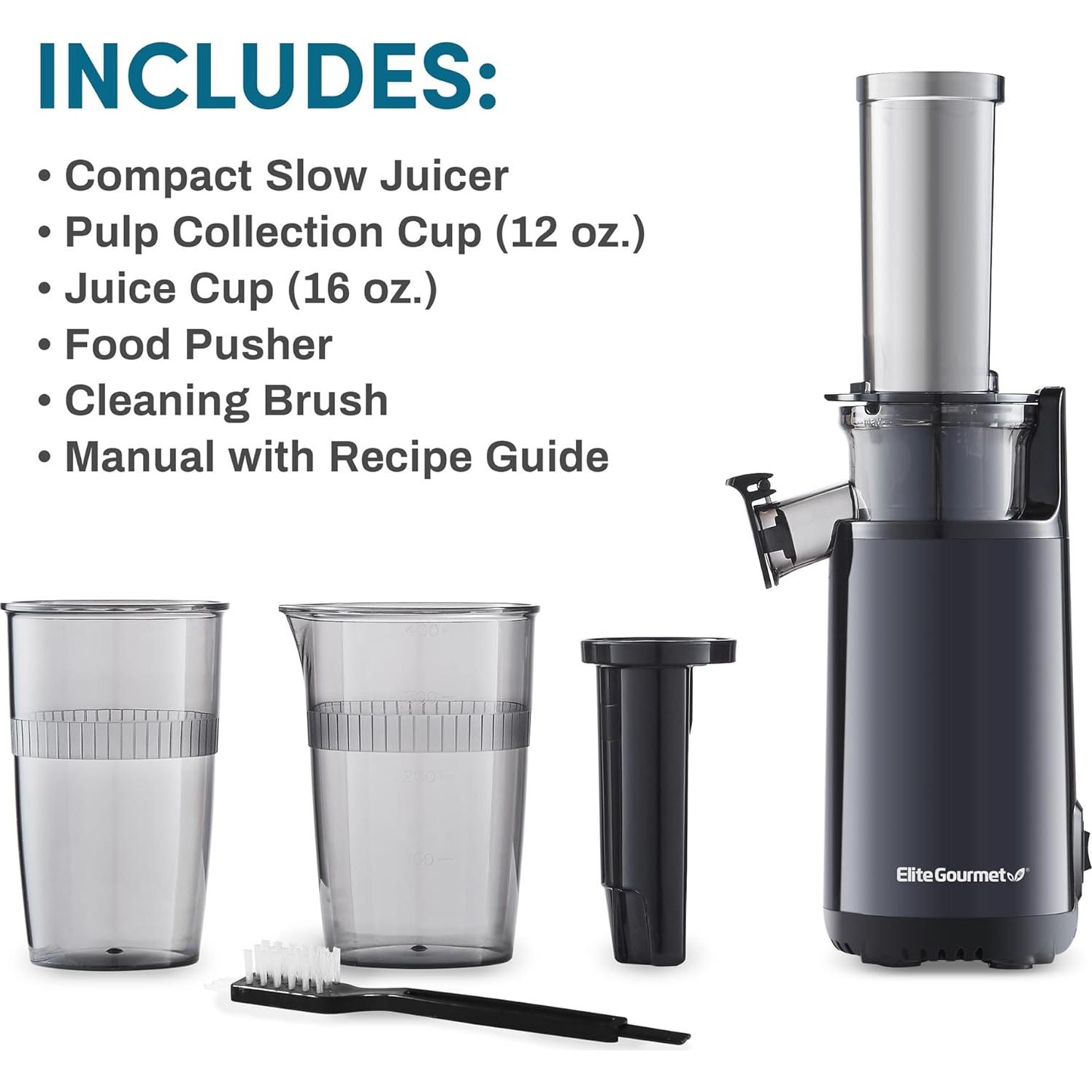 Exprimidor Masticador Elite Gourmet EJX600 0.47L Negro