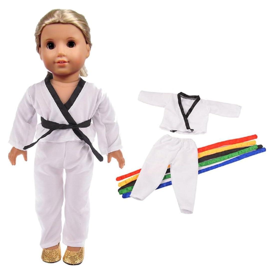 Ropa de Muñeca 18 Pulgadas Karate Blanco Lidianzhi - Incluye Blusa, Pantalones y 5 Cinturones