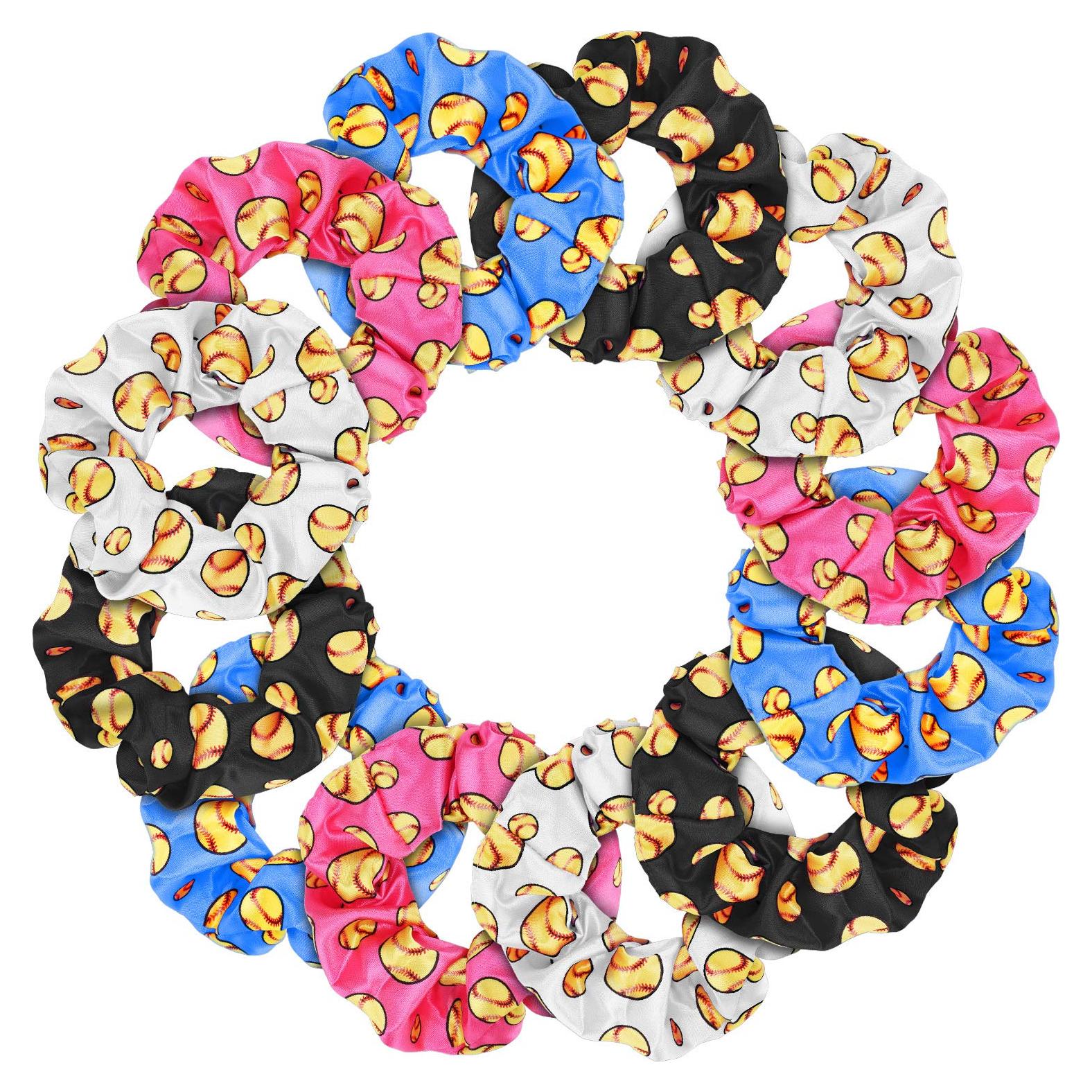 20 Scrunchies de Satén para Cabello WILLBOND - Tema Softball
