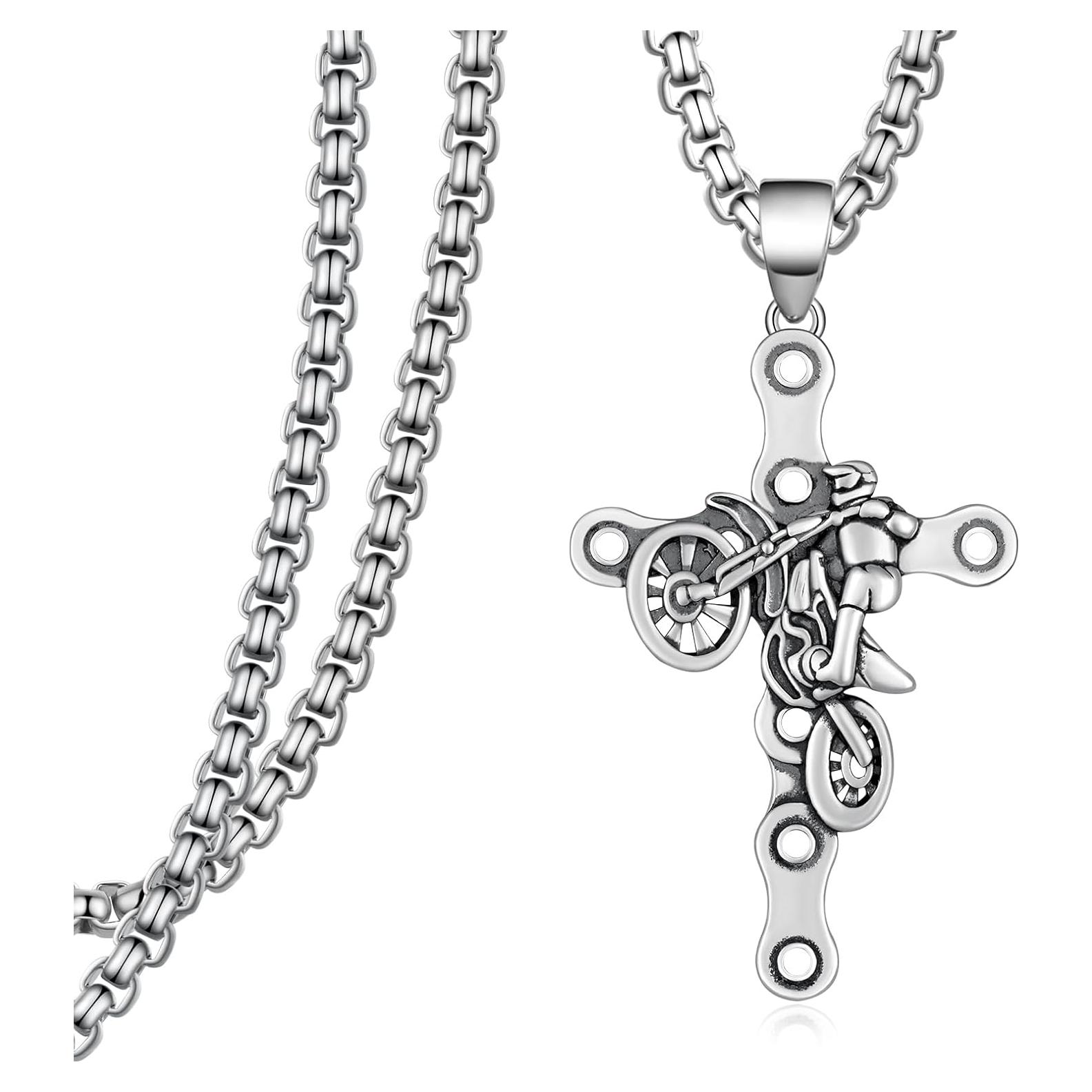 Collar de Cruz de Motocicleta en Plata Esterlina 925 para Hombres