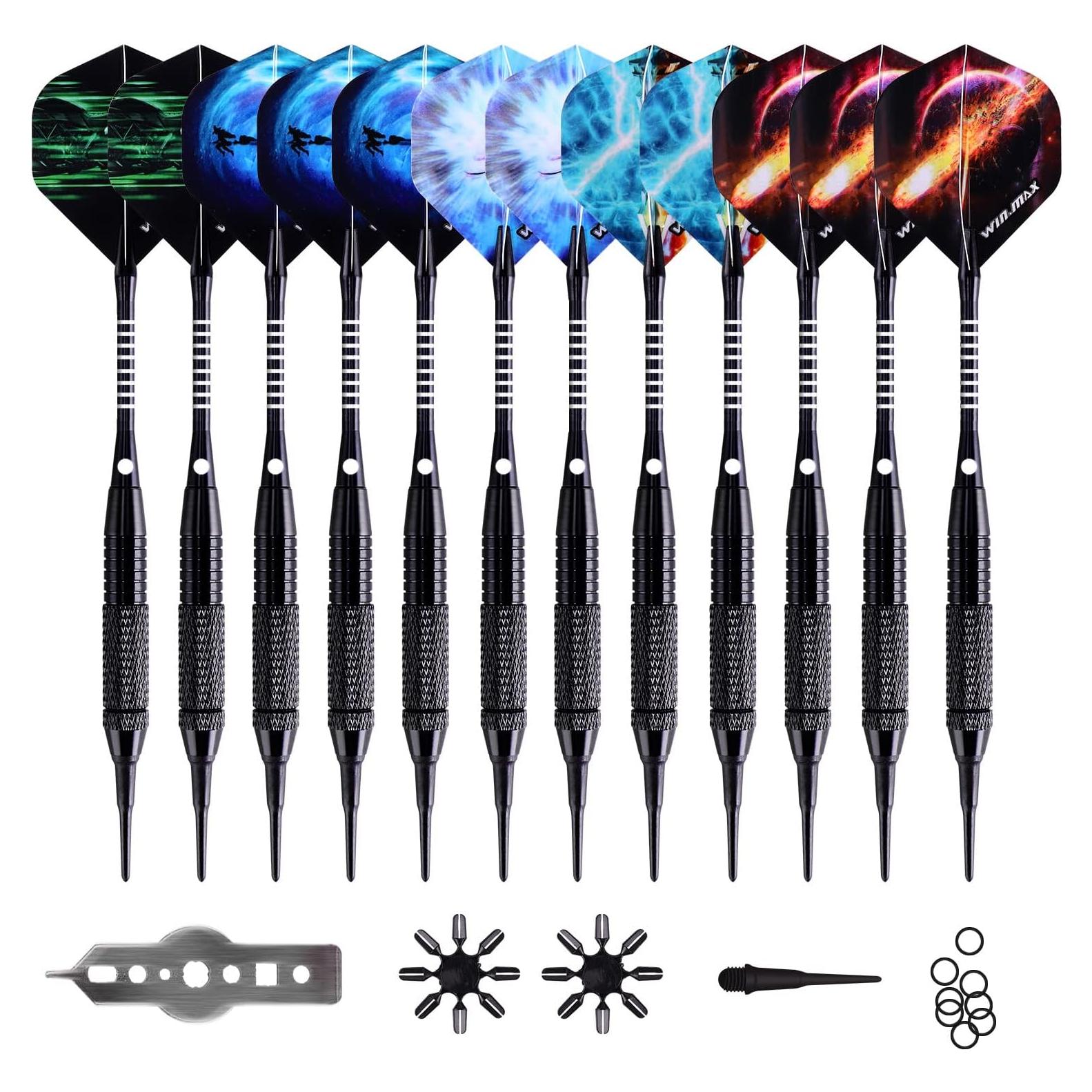 Juego de Dardos WIN.MAX Punta Plástica 12 Piezas 18g con 100 Puntas