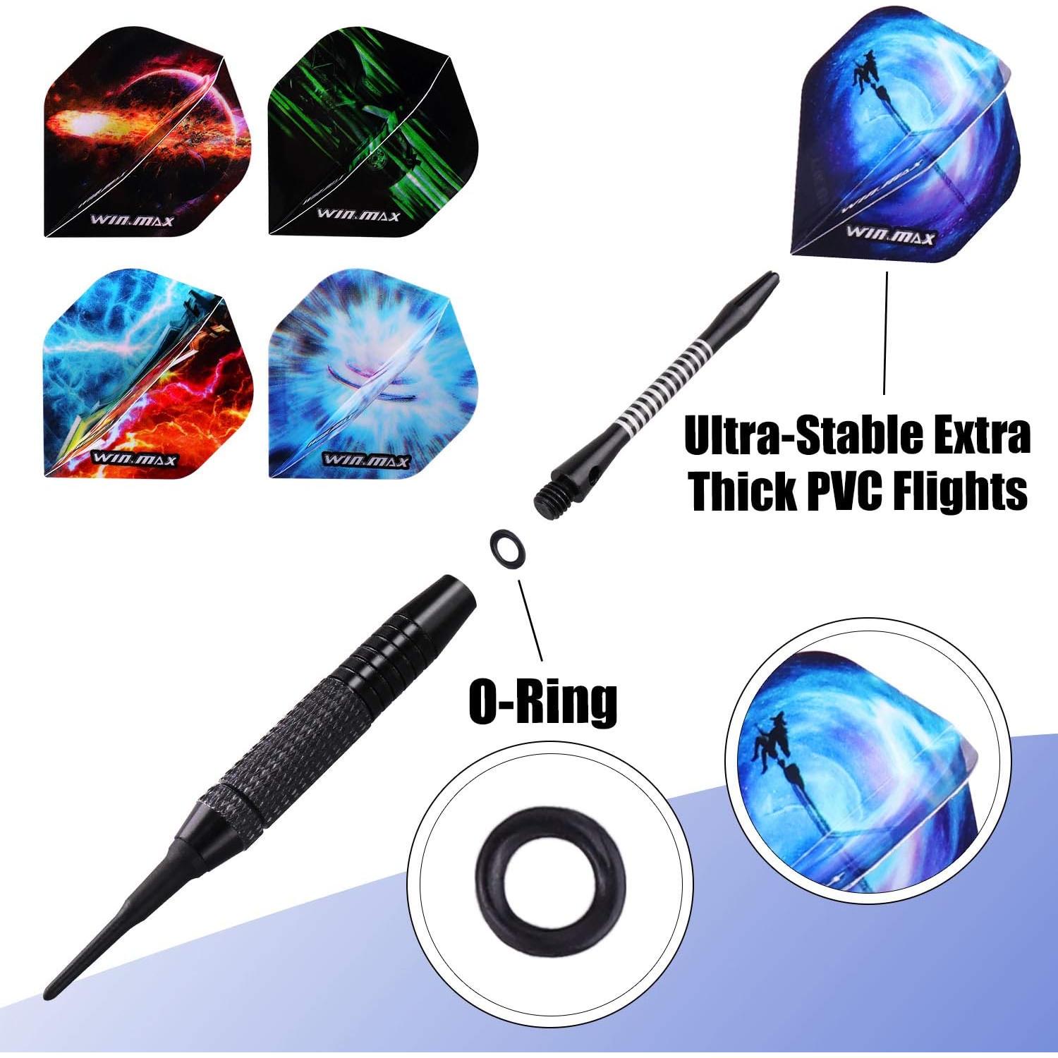 Juego de Dardos WIN.MAX Punta Plástica 12 Piezas 18g con 100 Puntas