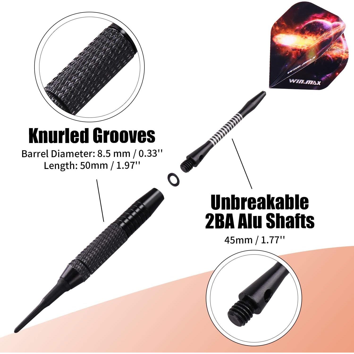 Juego de Dardos WIN.MAX Punta Plástica 12 Piezas 18g con 100 Puntas