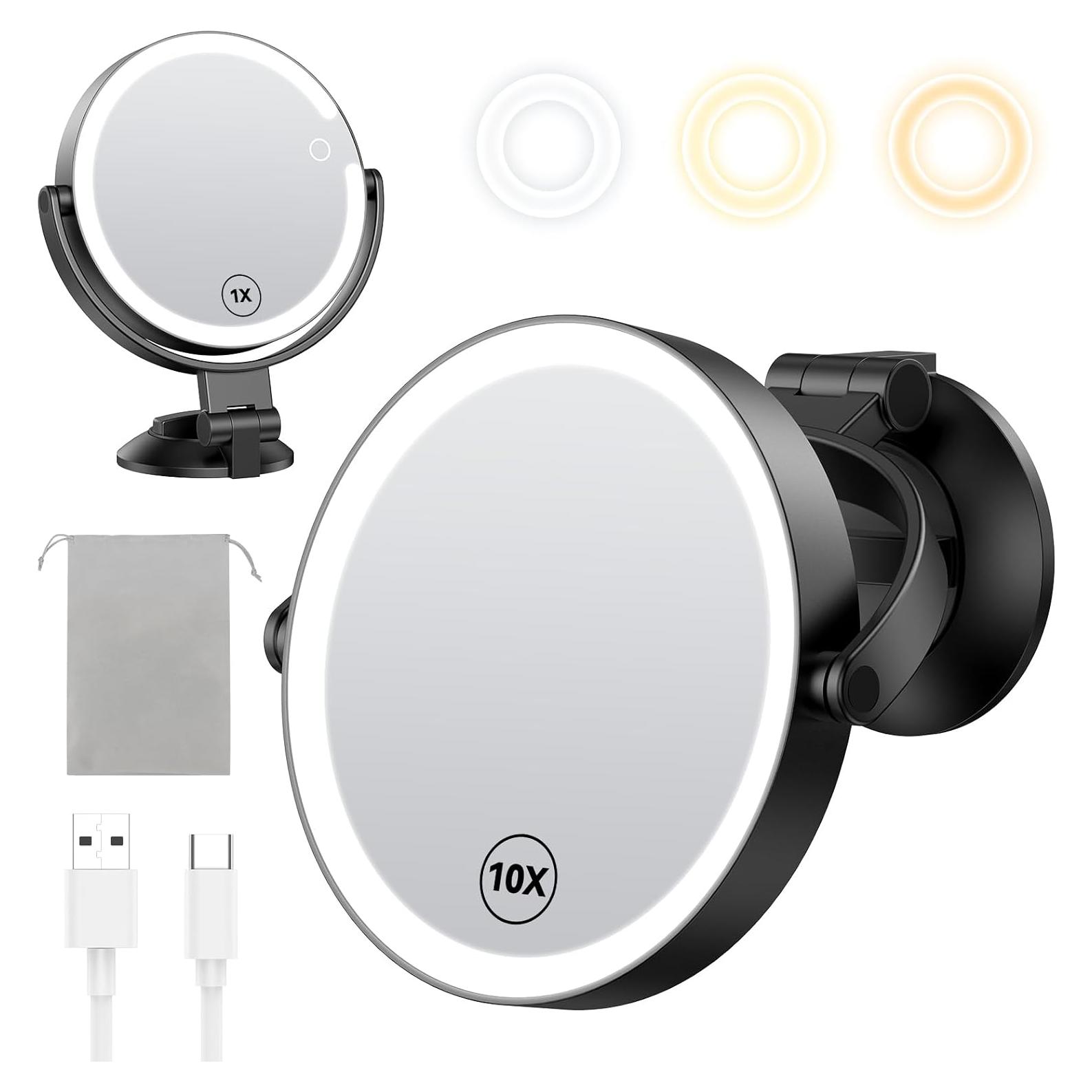 Espejo de Maquillaje Gospire 24.9cm Doble Cara 1X/10X Iluminado