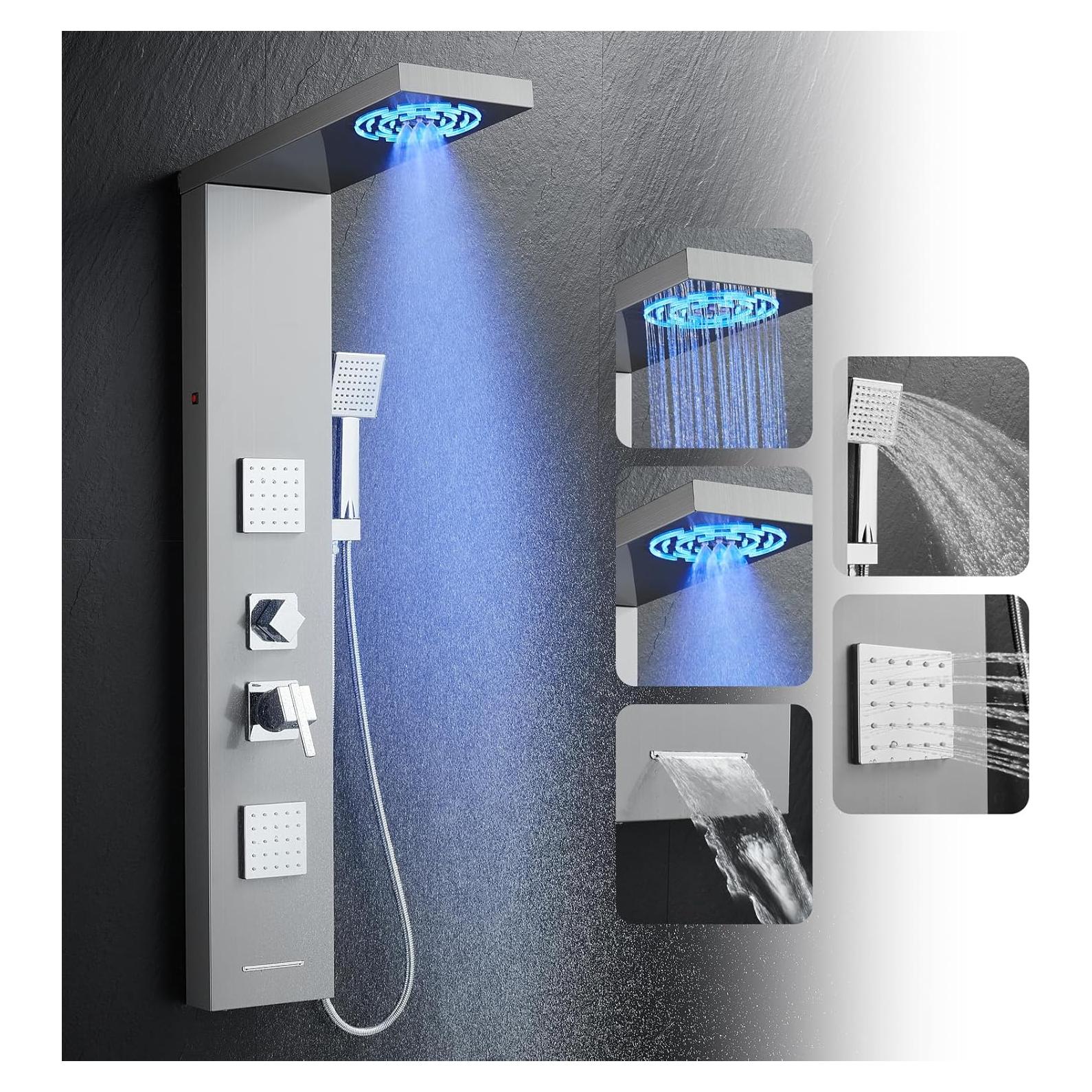 Panel de Ducha ROVOGO Acero Inoxidable 118.1 cm LED 4 Funciones