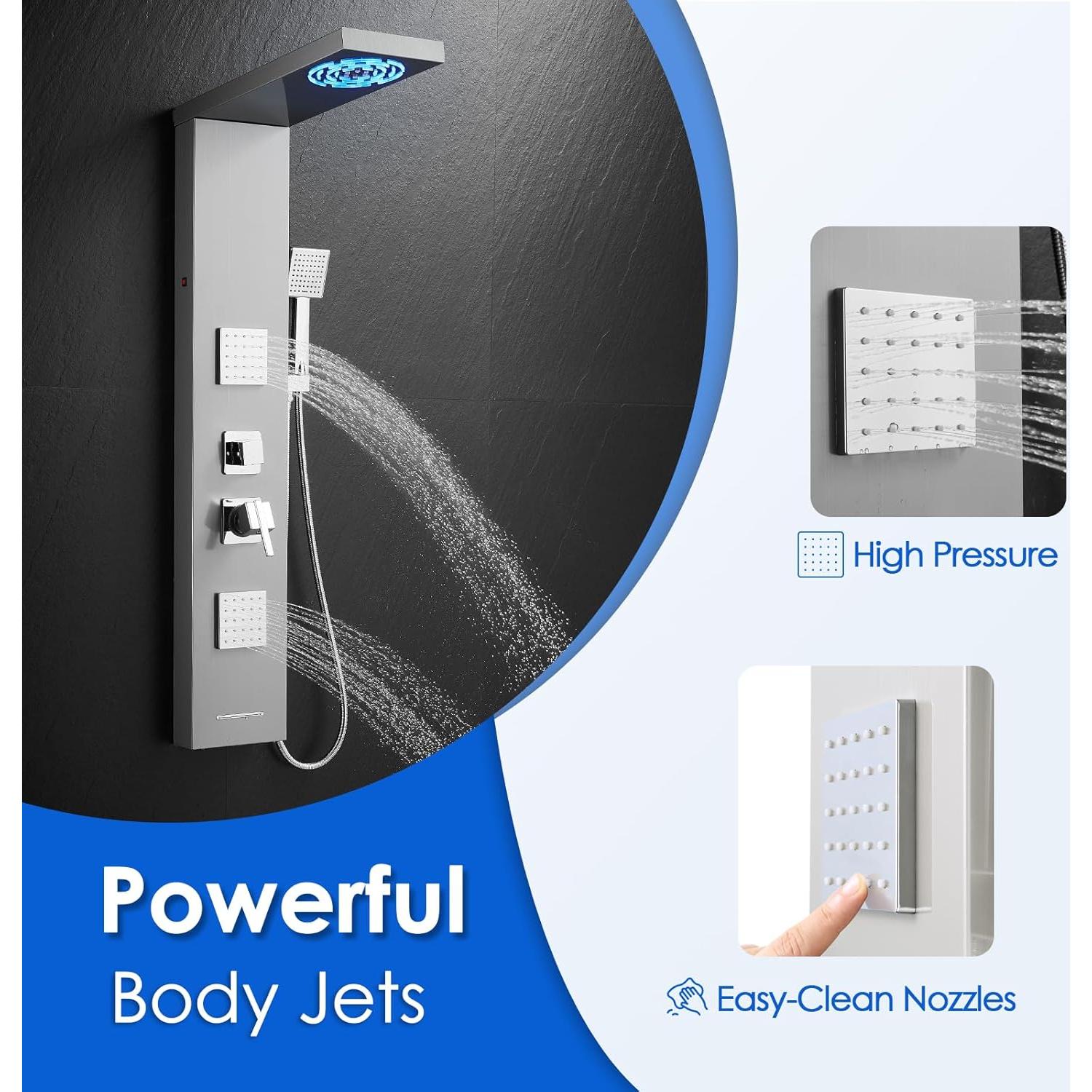 Panel de Ducha ROVOGO Acero Inoxidable 118.1 cm LED 4 Funciones