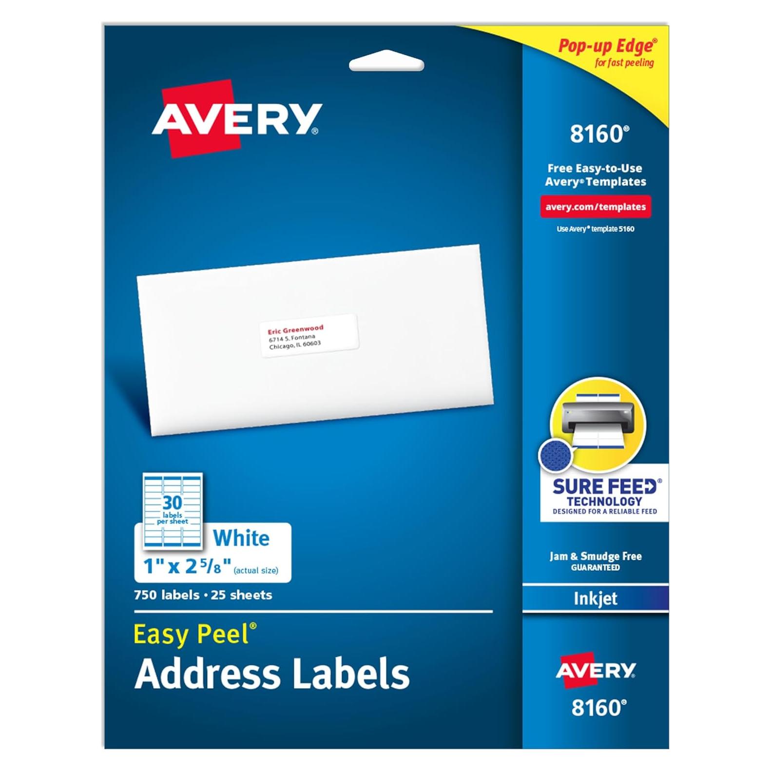 Etiquetas de Dirección Imprimibles Avery 8160, 750 Pzs, Blancas
