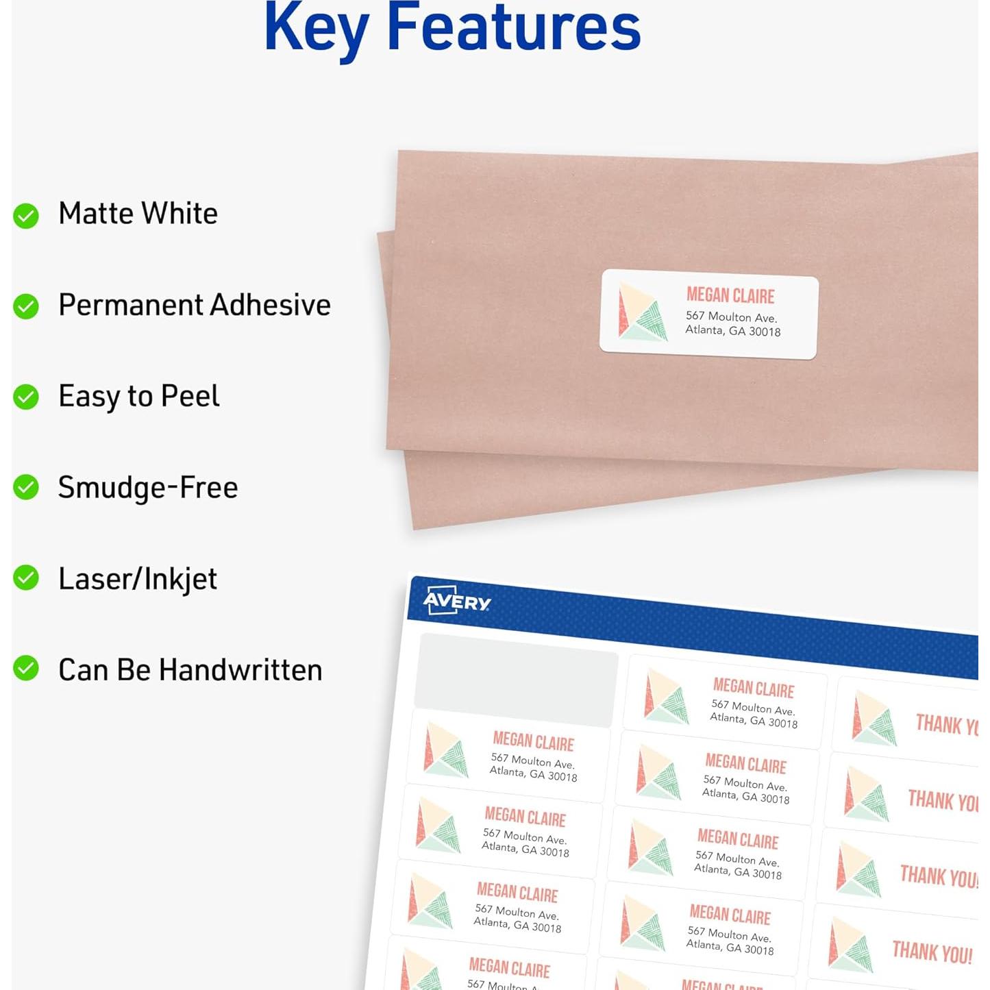 Etiquetas de Dirección Imprimibles Avery 8160, 750 Pzs, Blancas