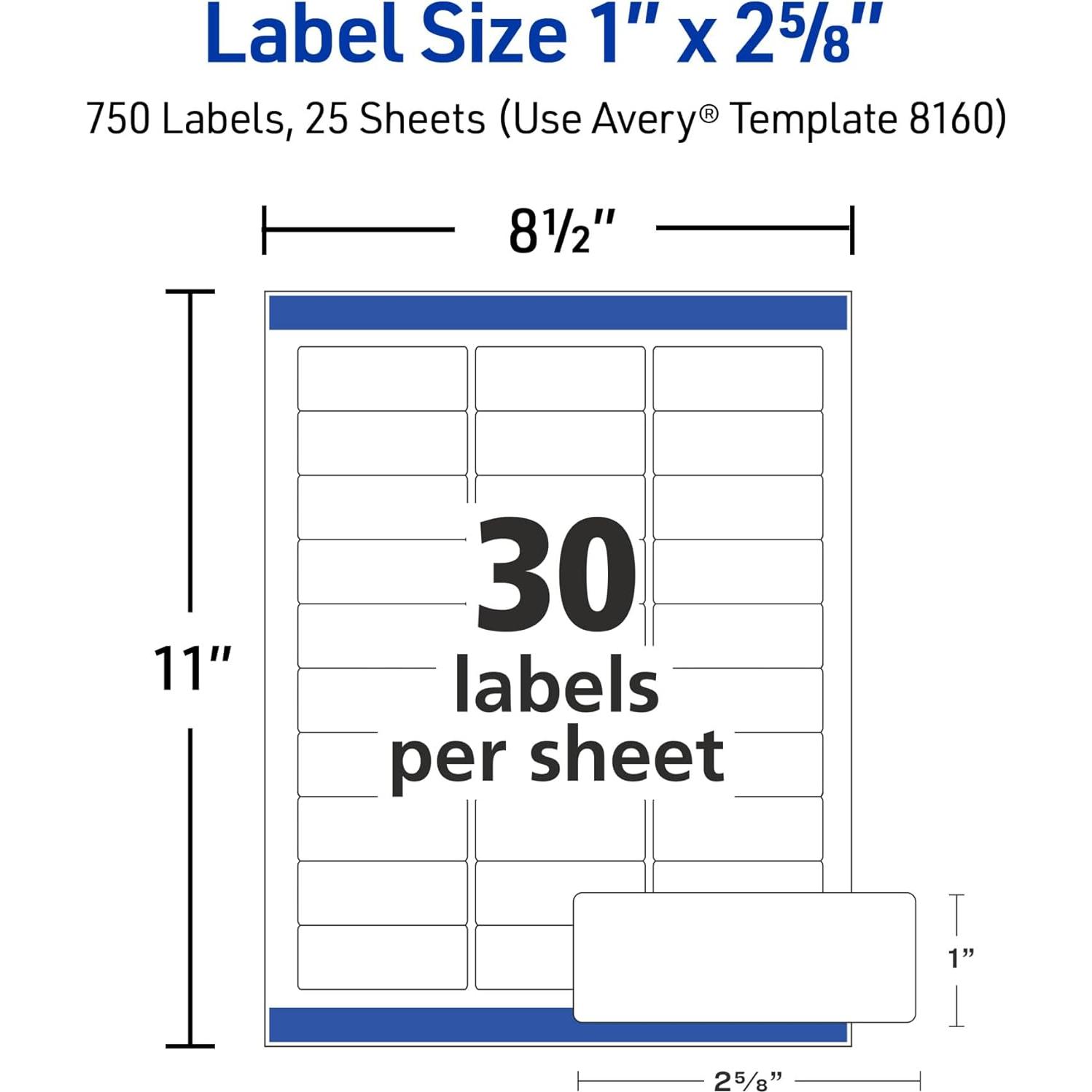 Etiquetas de Dirección Imprimibles Avery 8160, 750 Pzs, Blancas