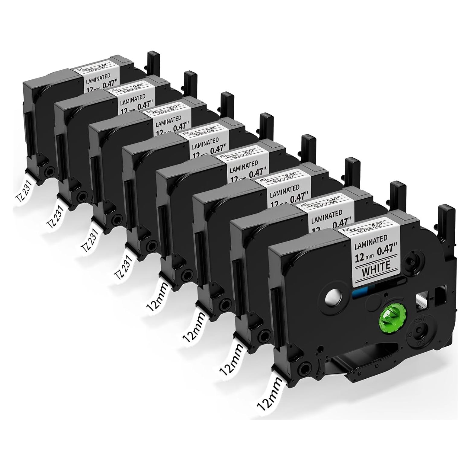 Cinta de Etiquetas AONOMI TZe-231 12mm Laminada Blanca 8pk