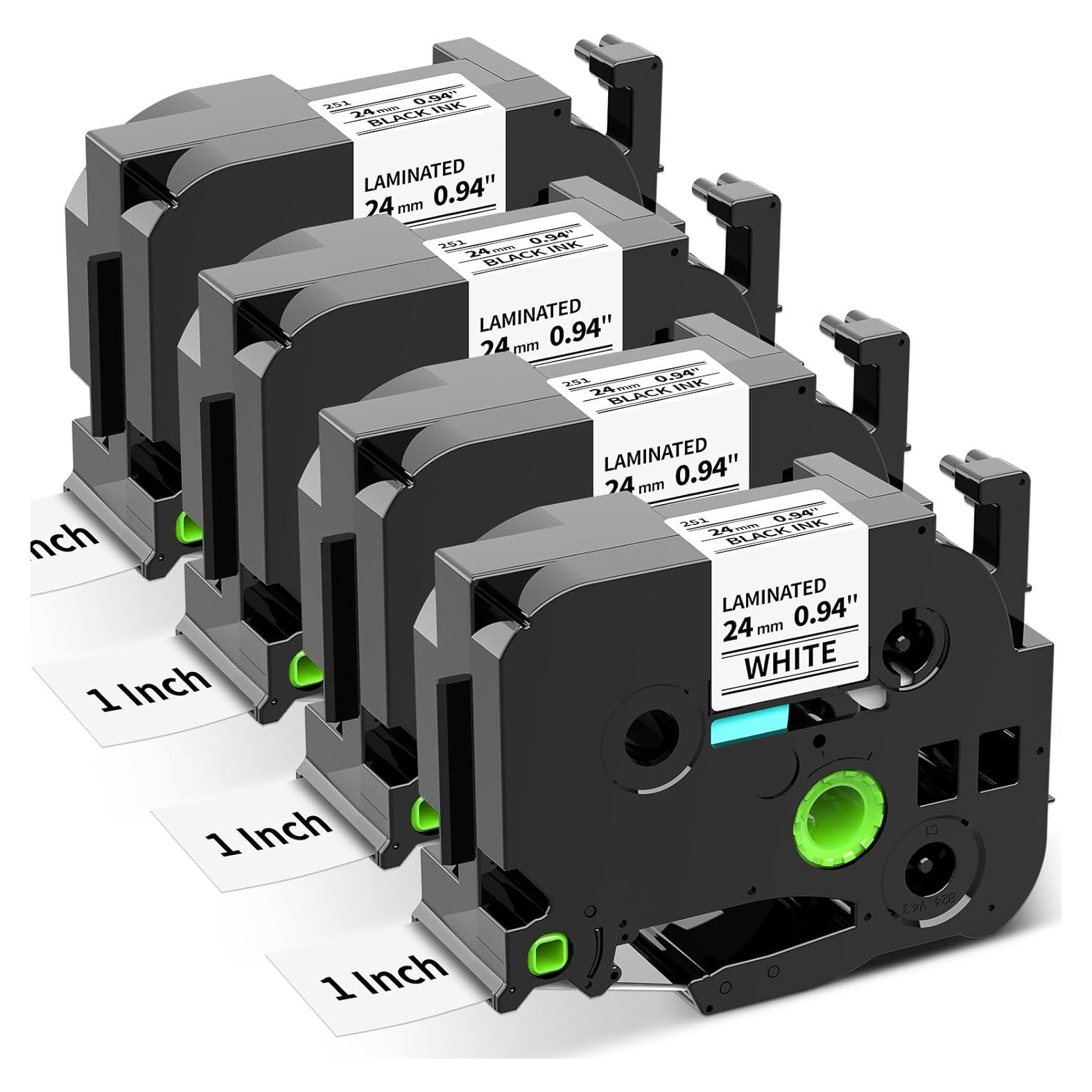 Cinta de Etiquetas Oozmas TZe-251 24mm Negro sobre Blanco 4-Pack