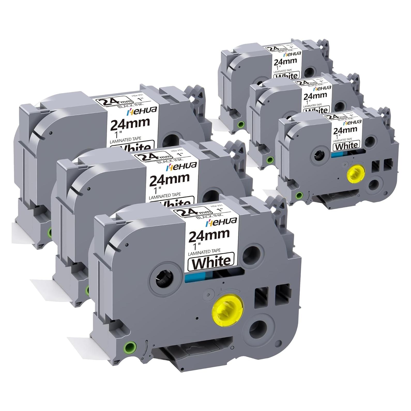 Cinta Laminada Hehua 24mm x 8m Negra sobre Blanca - 6 Pack