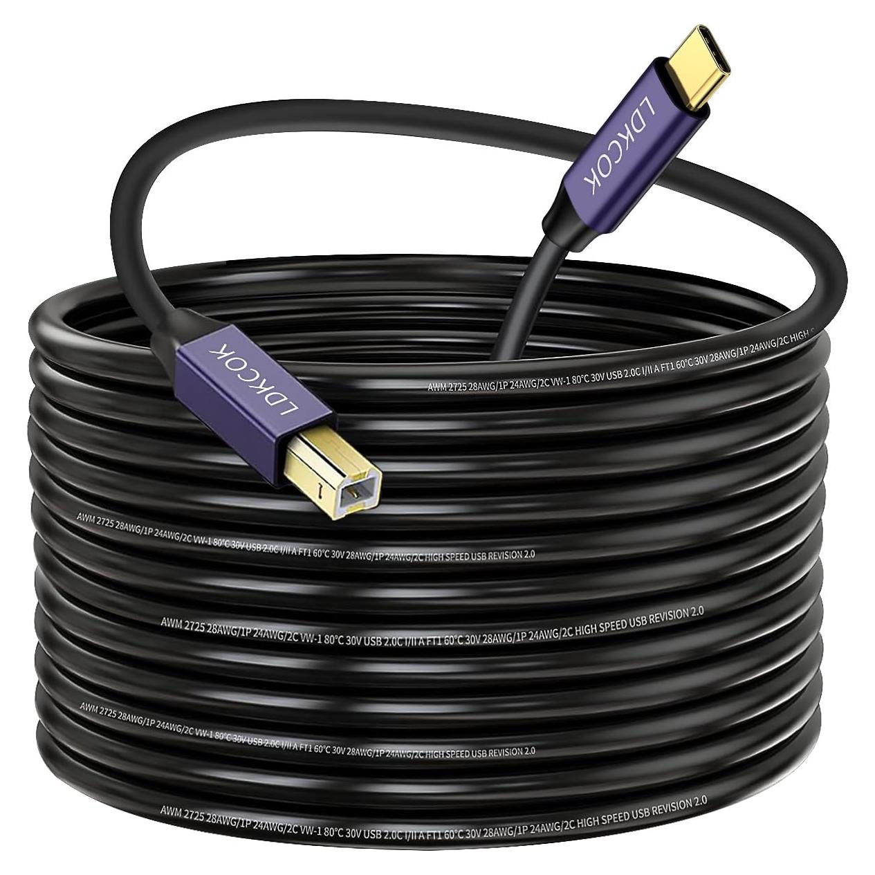 Cable de impresora USB B a USB C LDKCOK 9.14m Negro