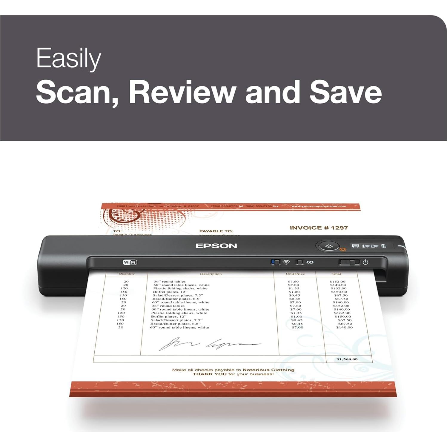 Escáner portátil inalámbrico Epson WorkForce ES-60W 27.2x4.6cm