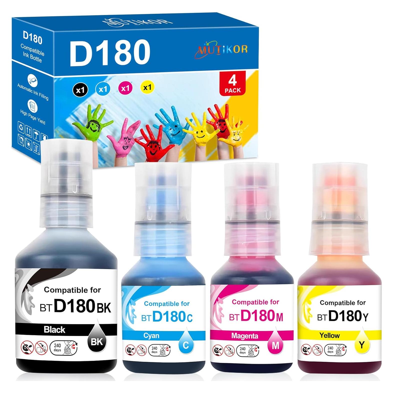 Paquete de Recarga de Tinta D180 Mutikor 4 Botellas Compatibles