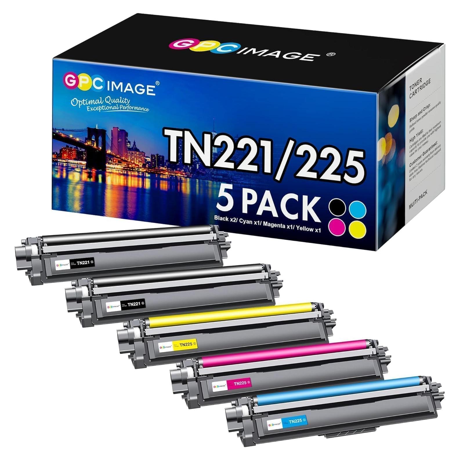 Cartucho de Tóner GPC Image para Brother TN221 TN225 - 2 Negro, 1 Cian, 1 Magenta, 1 Amarillo