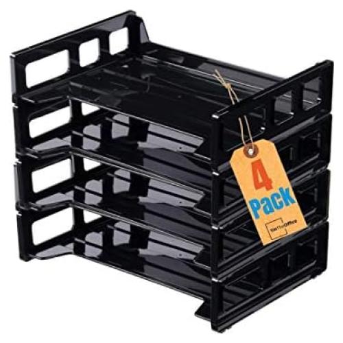 Organizador de bandejas apilables 1EnLaOficina, 4 unidades, negro