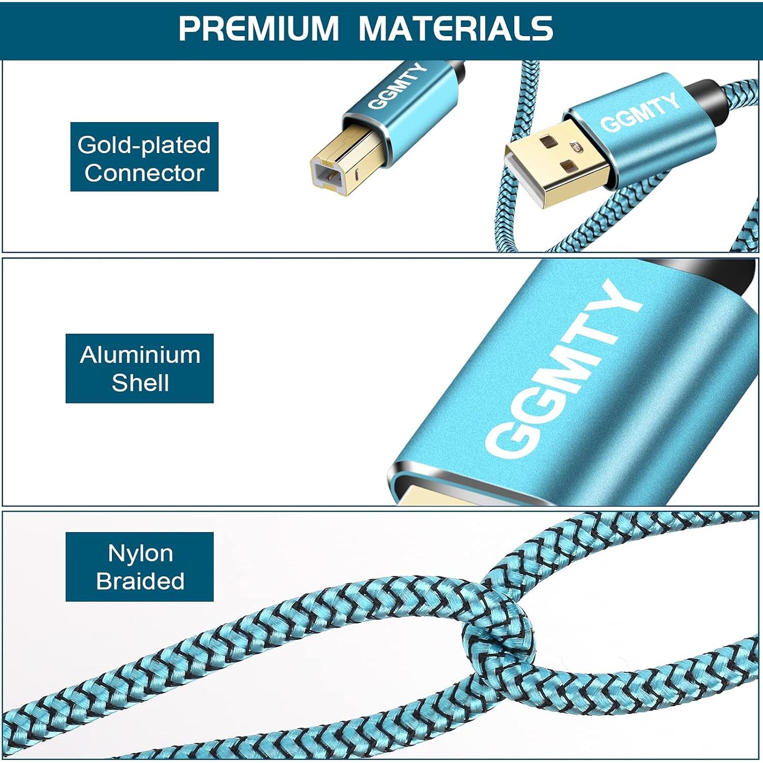 Cable de impresora USB 2.0 GGMTY 4.57m Tipo A a B Macho