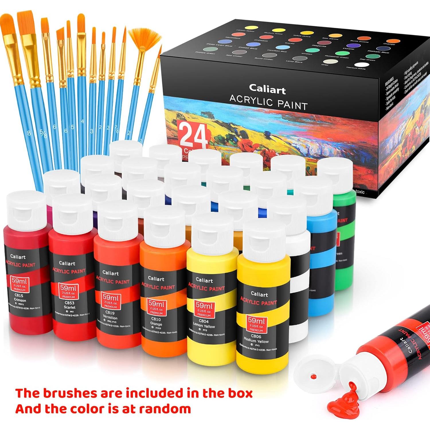 Juego de Pintura Acrílica Caliart 24 Colores + 12 Pinceles