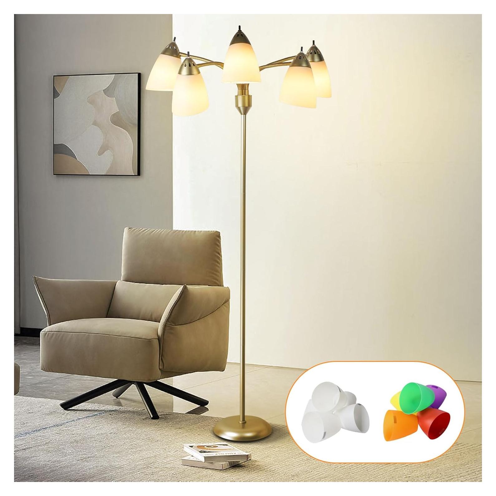 Lámpara de Pie DINGLILIGHTING 5 Luces Dorada Ajustable