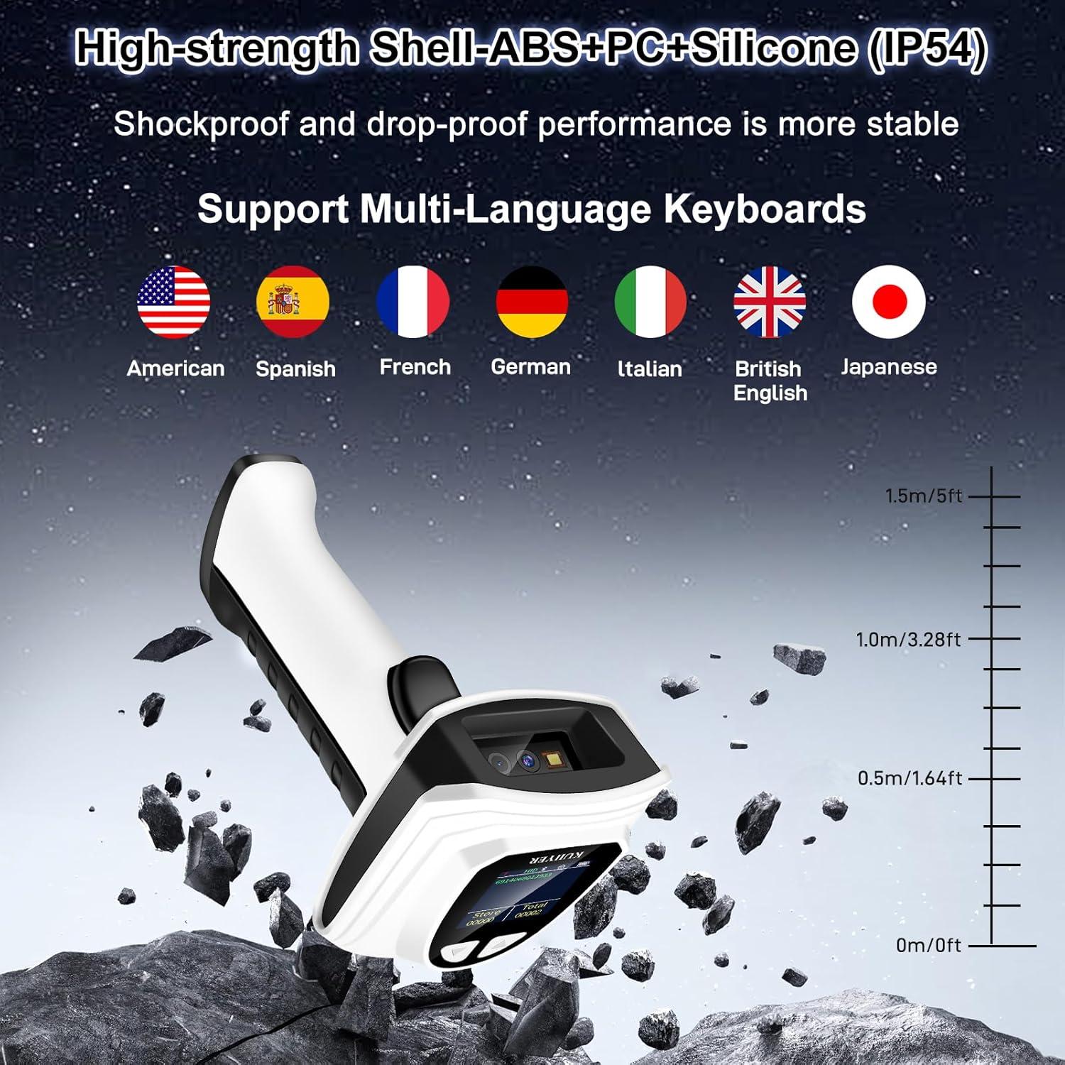 Escáner de Códigos de Barras KUIIYER Bluetooth 2D con Pantalla LCD