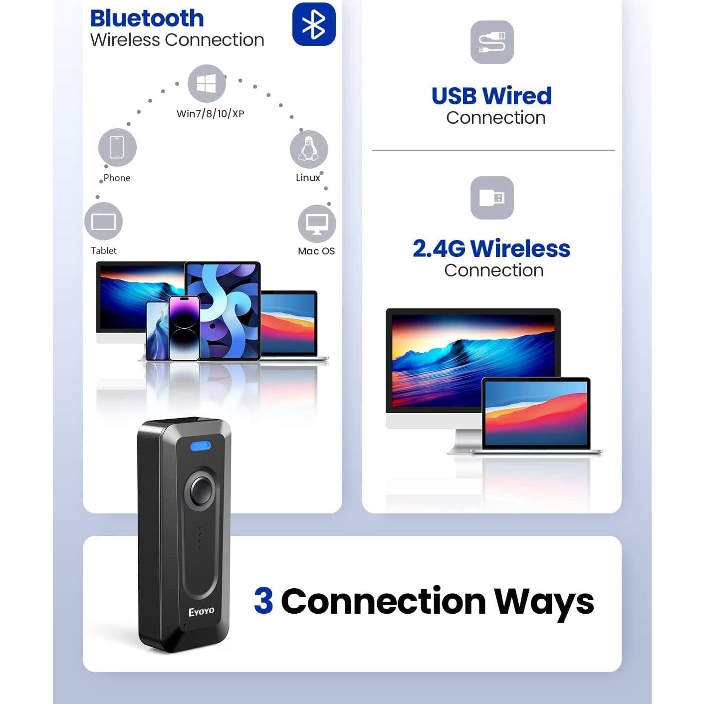 Escáner de Código de Barras Bluetooth Eyoyo Mini 2D Inalámbrico