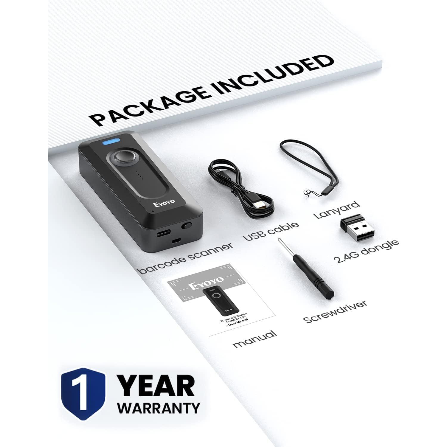 Escáner de Código de Barras Bluetooth Eyoyo Mini 2D Inalámbrico