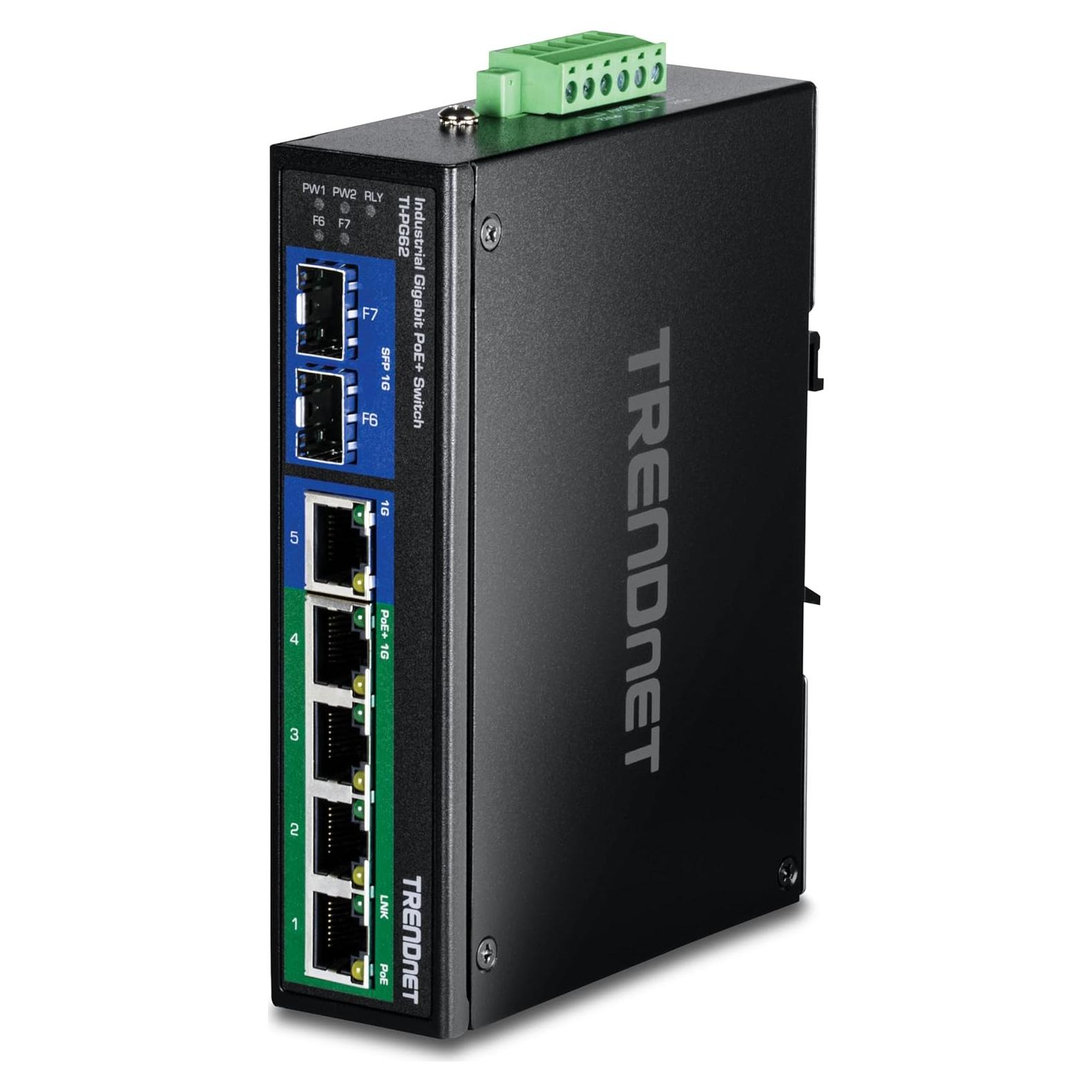 Interruptor Industrial Gigabit PoE+ TRENDnet TI-PG62 7 Puertos