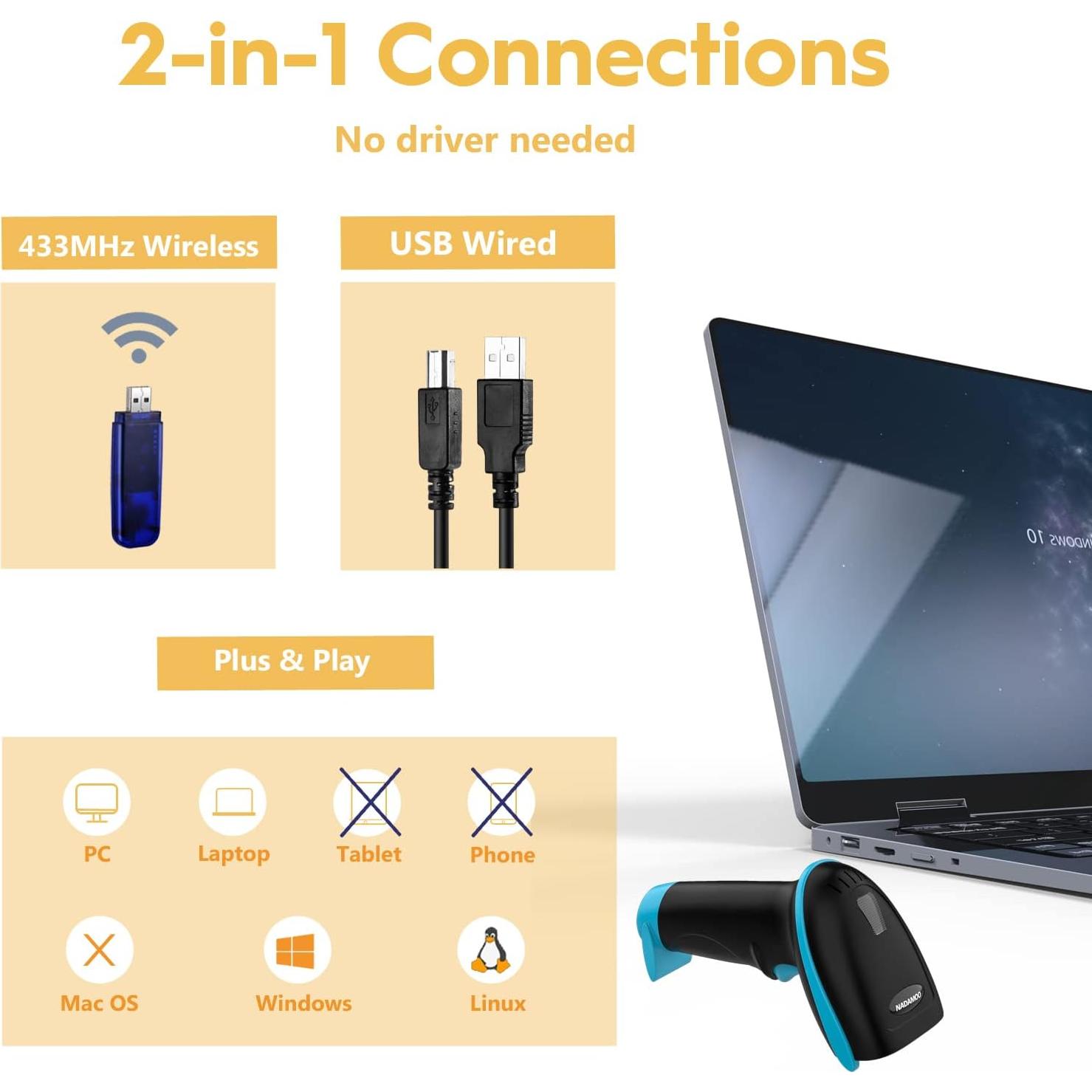 Escáner de Código de Barras Inalámbrico NADAMOO CCD