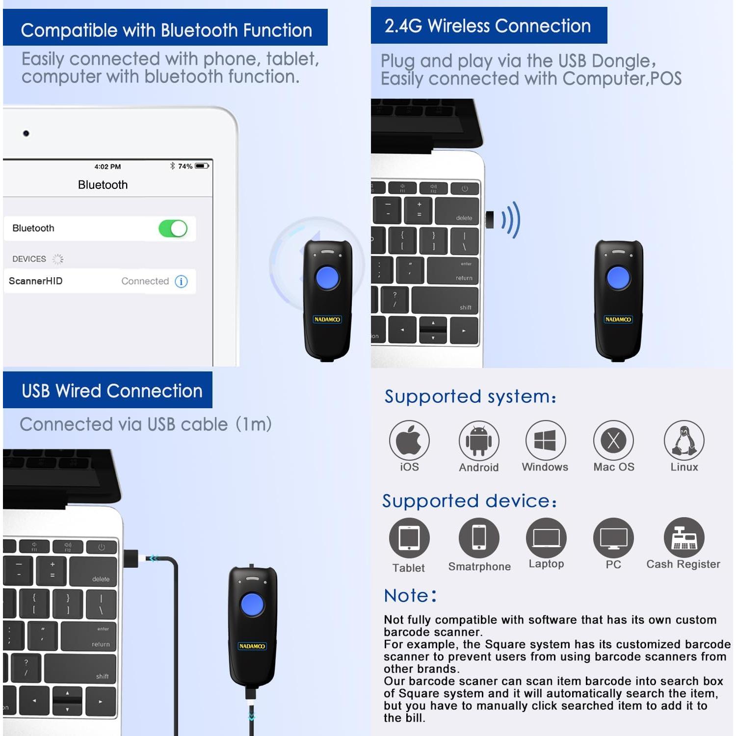 Escáner de Código de Barras Inalámbrico NADAMOO CCD