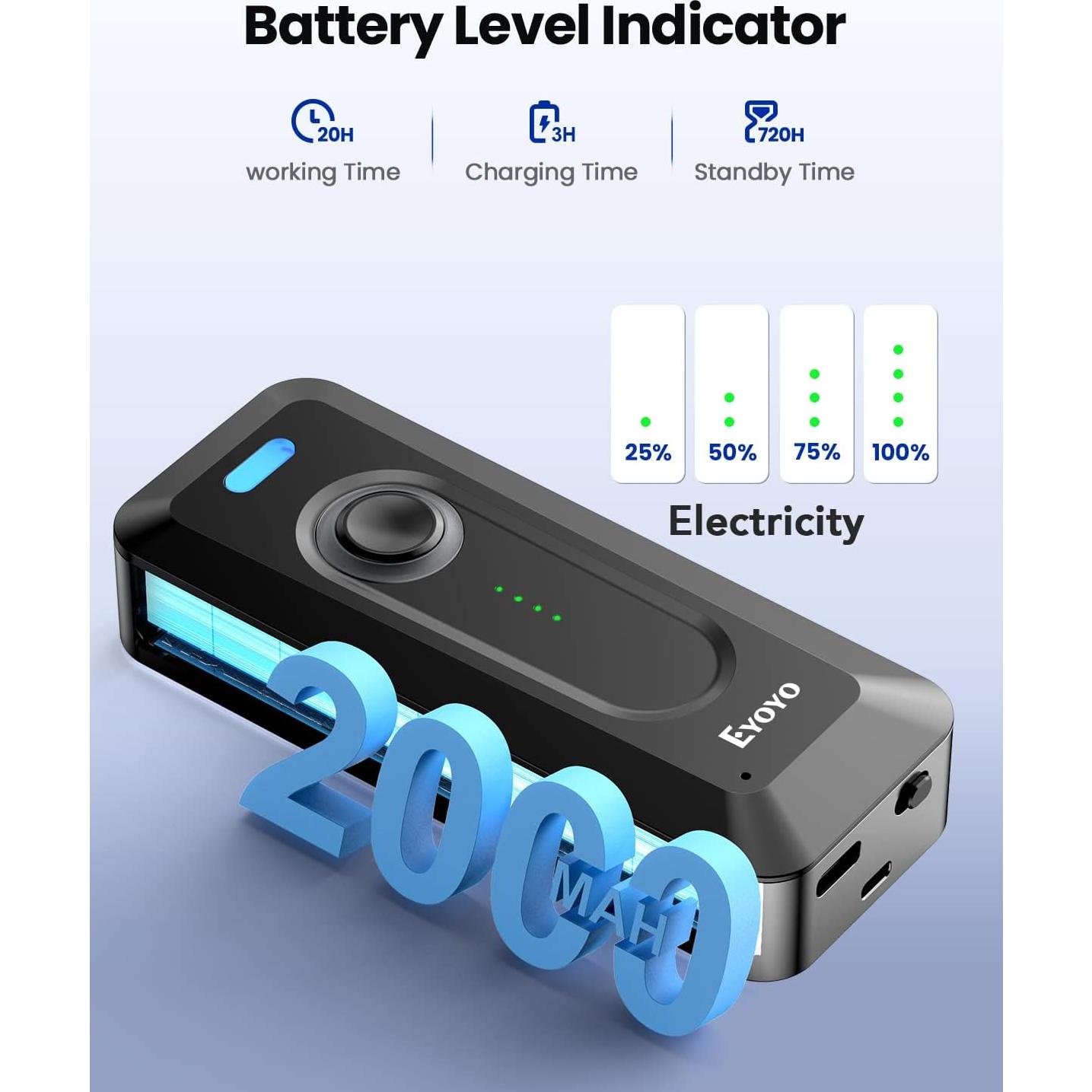 Escáner de Código de Barras 2D Eyoyo EY-039 Bluetooth Portátil