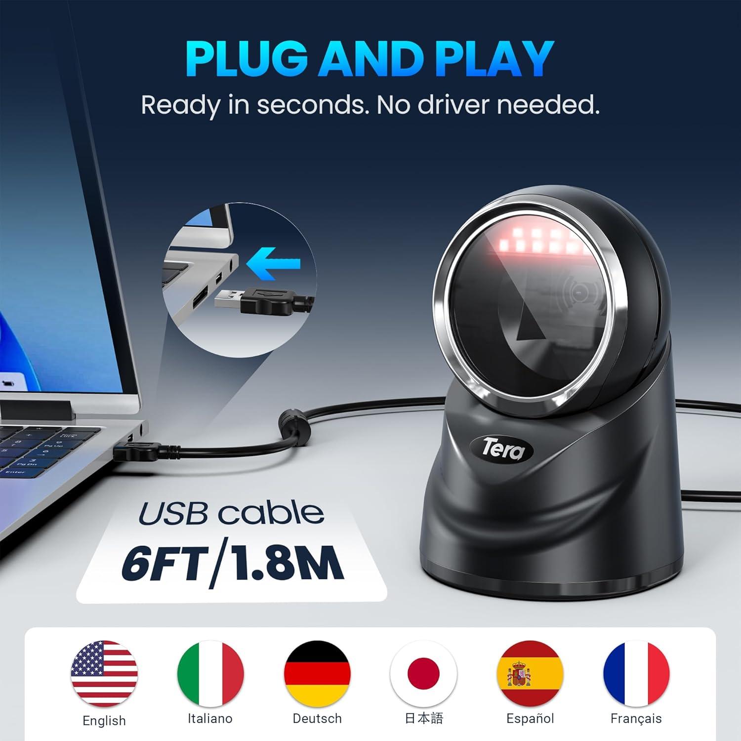 Escáner de Código de Barras Tera 9100 2D USB Negro