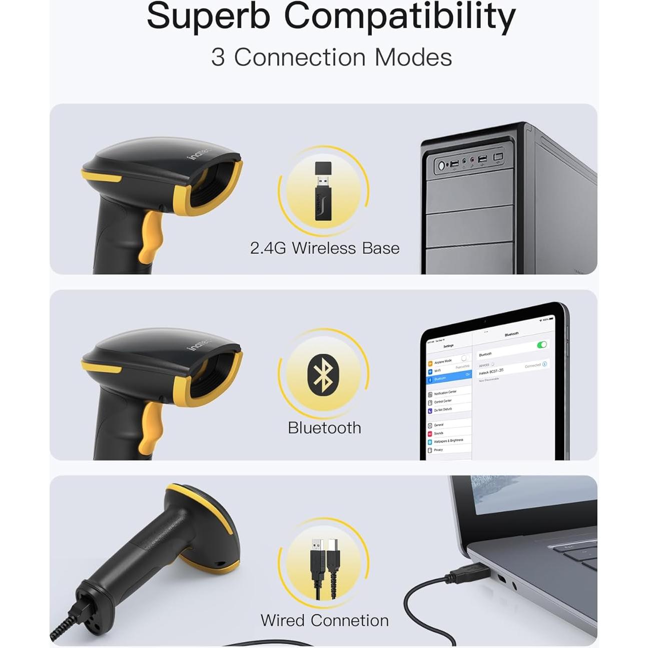Escáner de Códigos de Barras 2D Inateck BCST-35 Inalámbrico