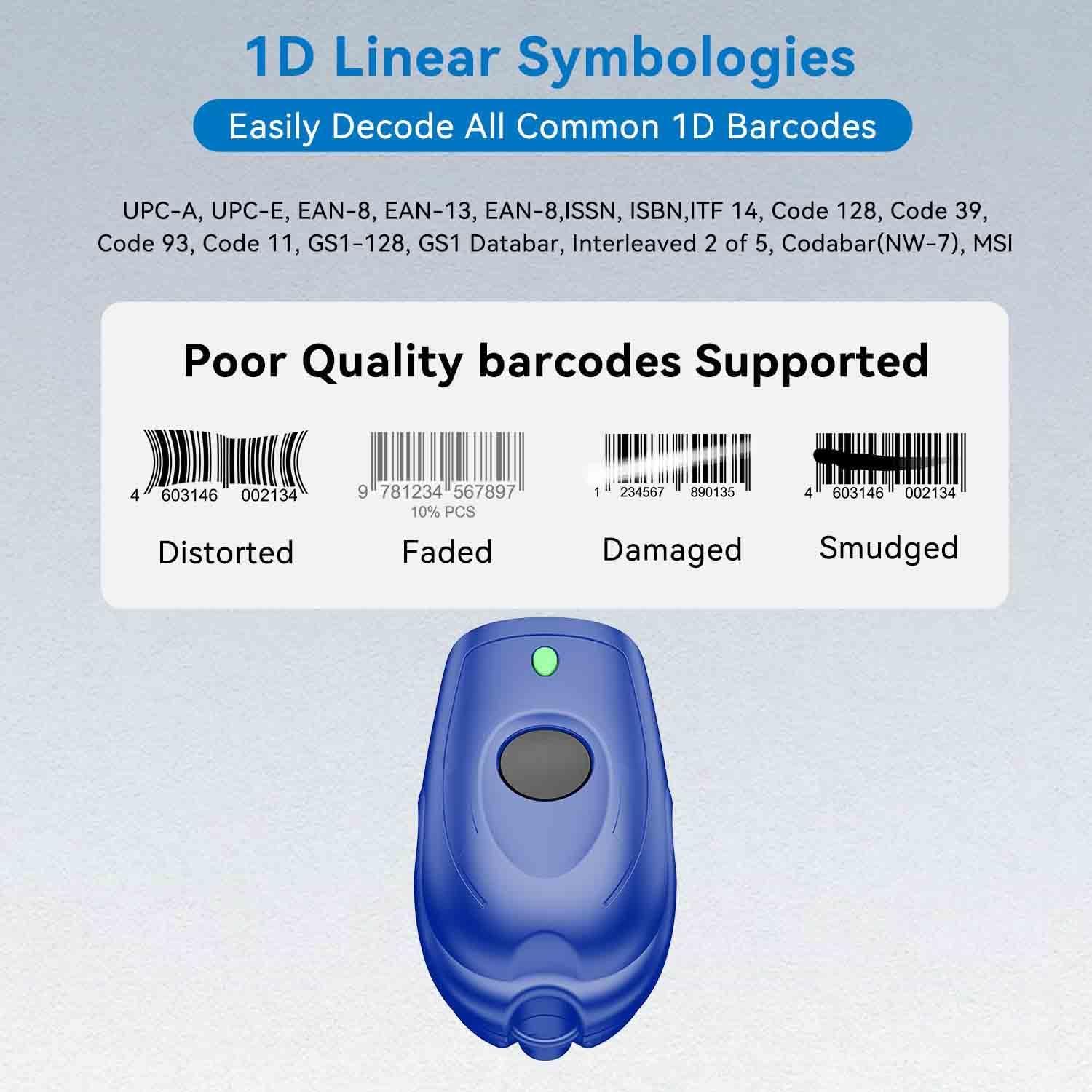 Escáner de Código de Barras Inalámbrico Alacrity CCD 1D Azul