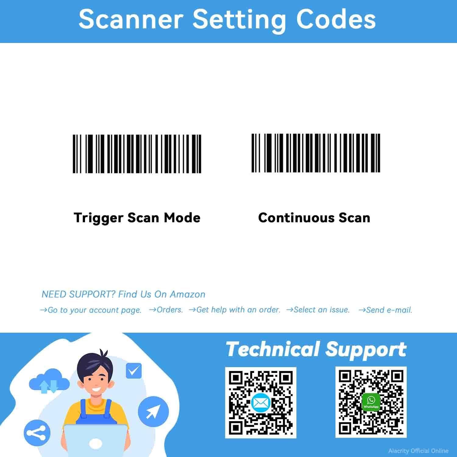 Escáner de Código de Barras Inalámbrico Alacrity CCD 1D Azul